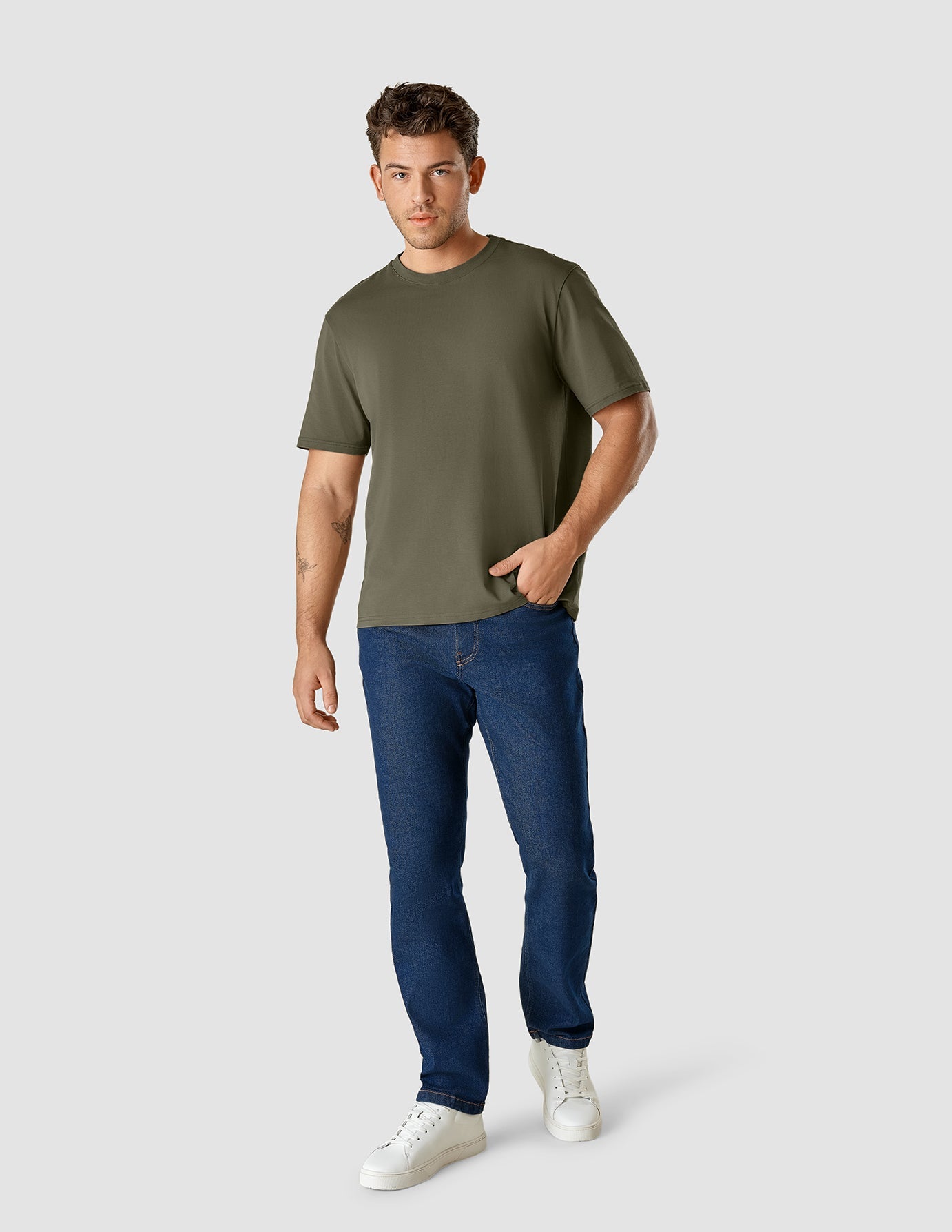 Premium Supima Cotton T-Shirt for Men - Box Fit in Remote Green - Perfect for Casual Wear, Gym & Outdoor Activities