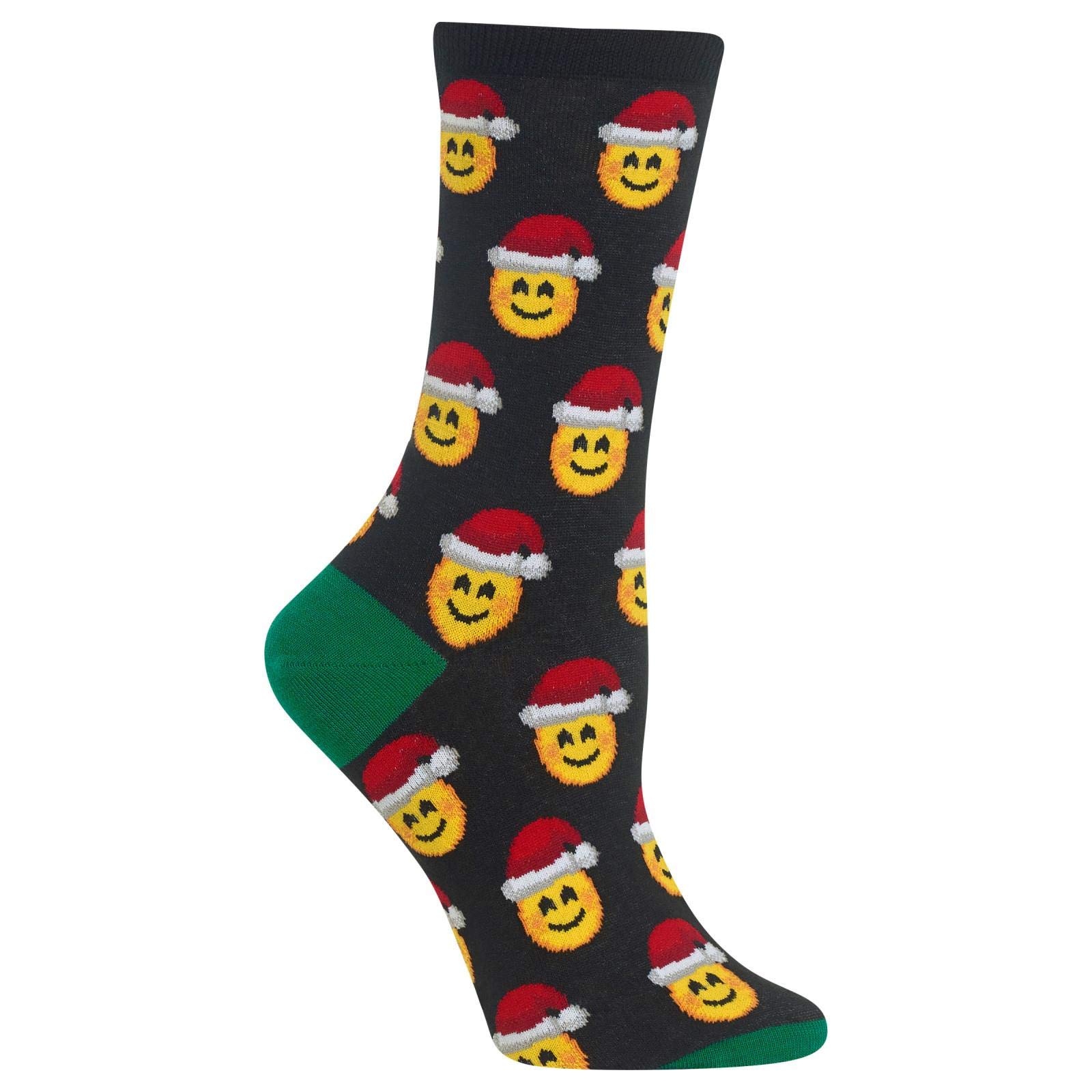 Hotsox Women's Santa Smile Emoji Socks - 1 Pair Black (Size 9-11) | Funny Christmas Novelty Socks for Holiday Gifts & Festive Outfits