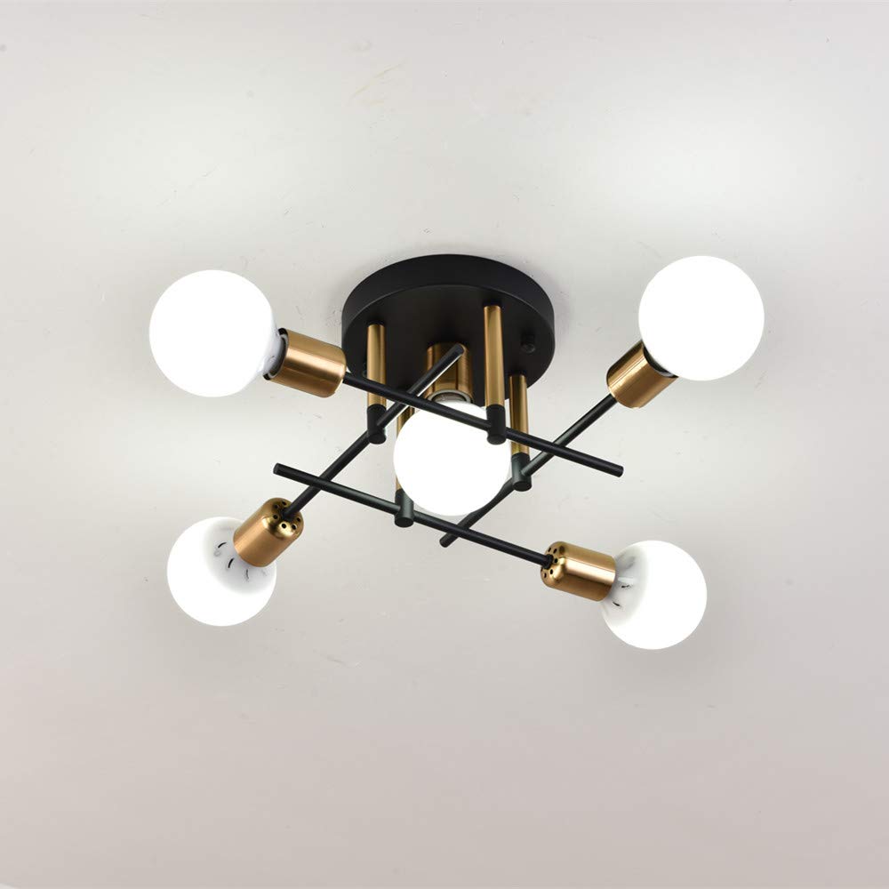 Modern Ceiling Chandelier Lighting - Contemporary Rustic Semi Flush Mount Ceiling Lamp - Minimalist Industrial Light Fixtures for Living Room, Bedroom, Dining Room - Black 5-Light Interior Decor