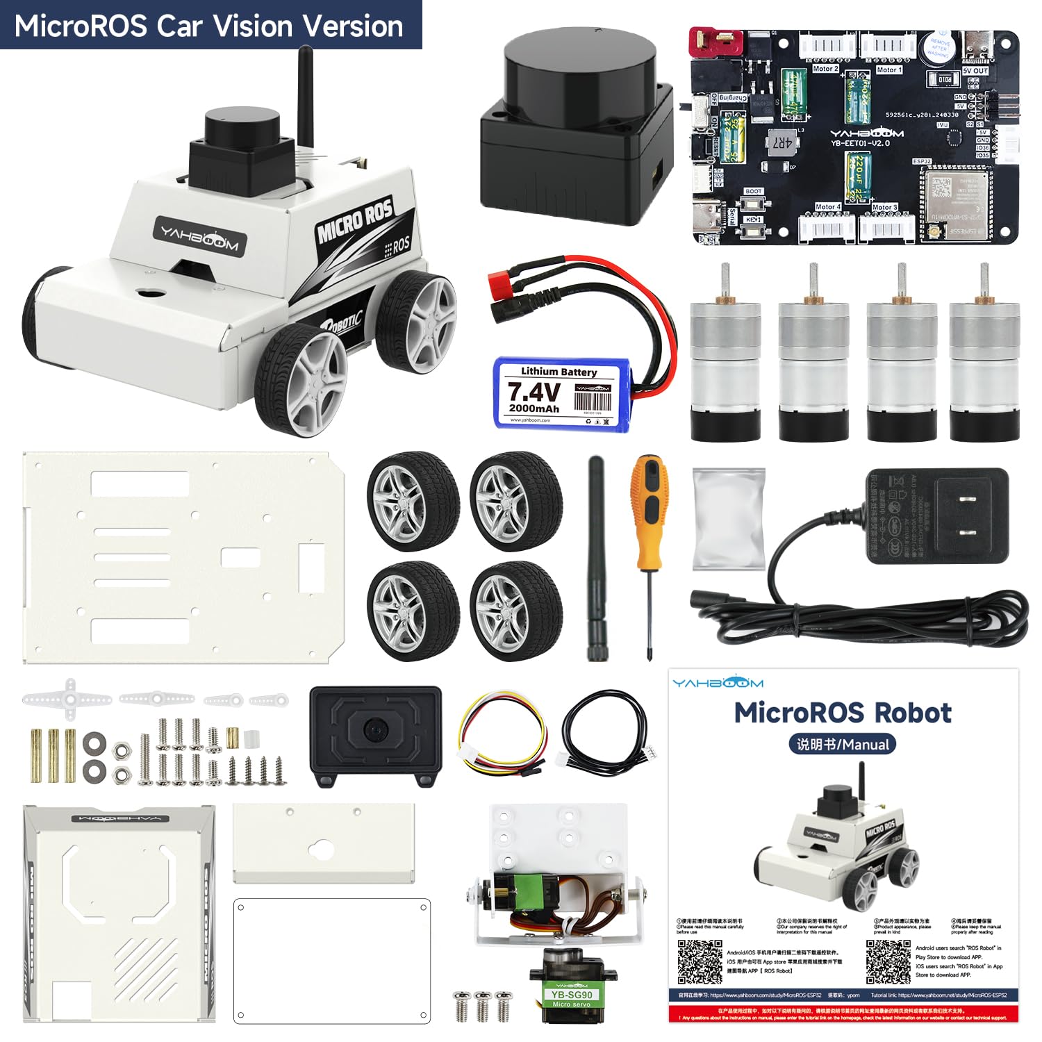 Yahboom AI Vision Robotics Kit for Raspberry Pi 5 - STEM Education, ROS2, 2DOF Camera, Autopilot System - WiFi/APP Control with Ubuntu 20.04 Support (Pi 5 Not Included) | Perfect for Engineering Projects, Electronics Learning & AI Programming for Adults 18+