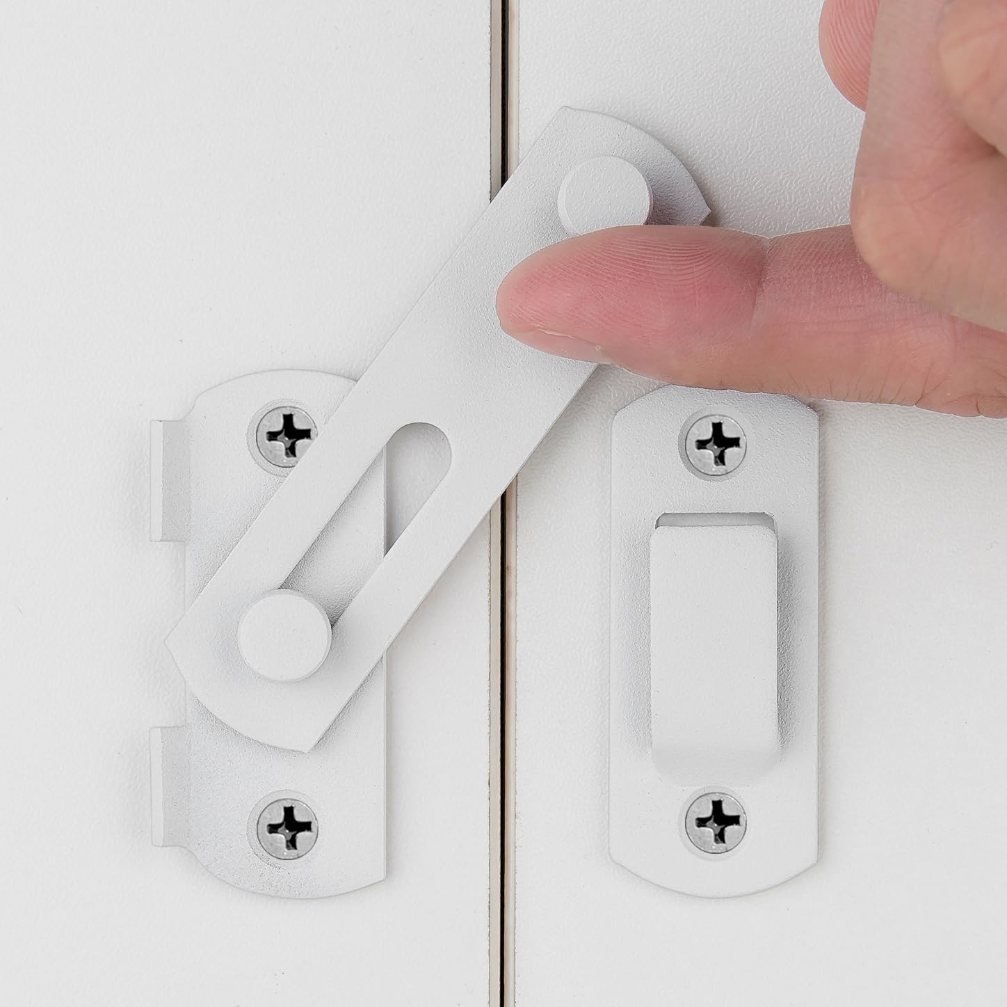 4 Packs Matte White Barn Door Latches - 2.75” x 2.02” Stainless Steel Sliding Gate Flip Latch for Bi-fold Doors, Wine Cabinets & Closet Doors - Durable White Finish for Rustic Home Decor & Farmhouse Style