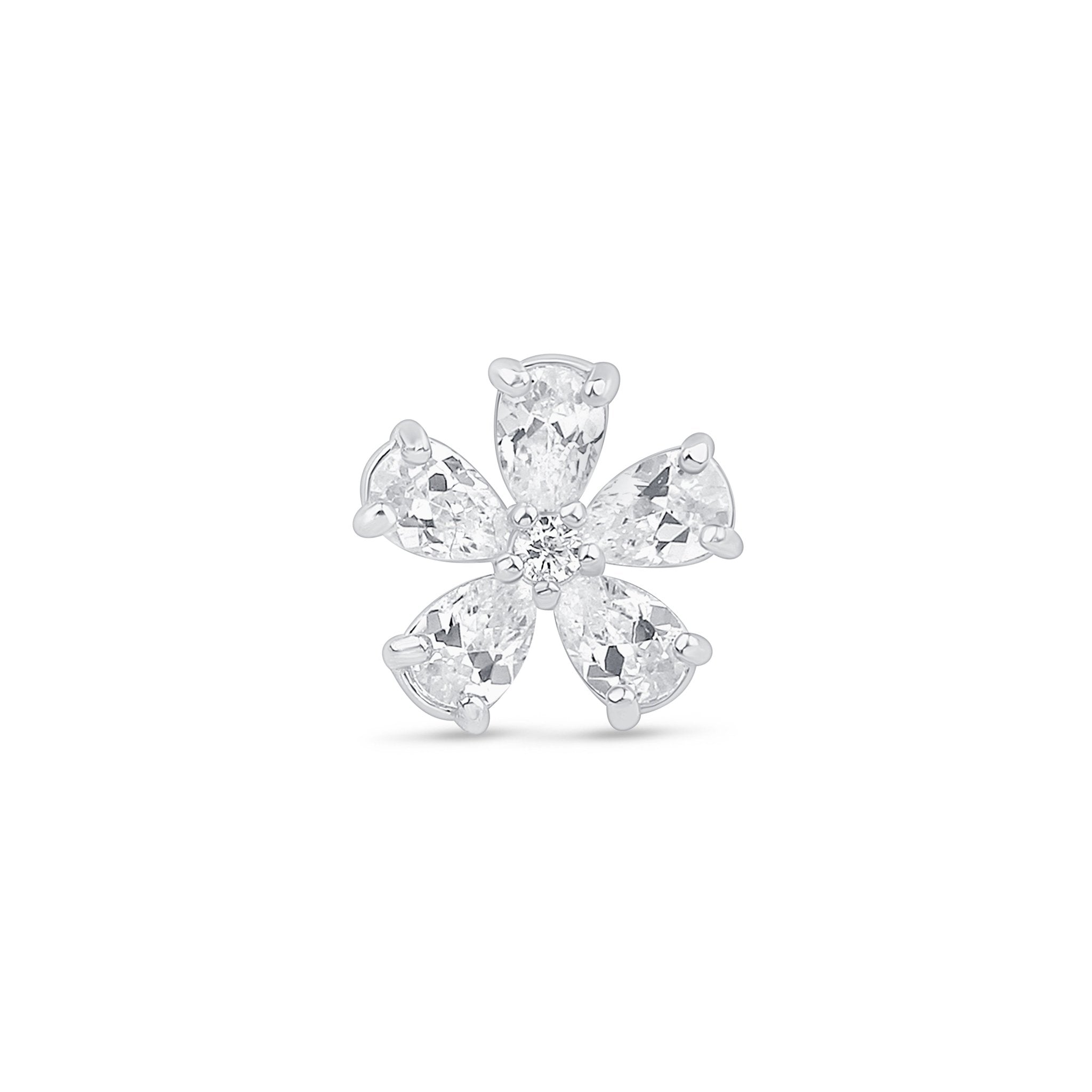 14k White Gold Blooming Flower Flat Back Stud Earrings - Elegant Floral Design for Women, Perfect for Weddings, Parties & Everyday Wear