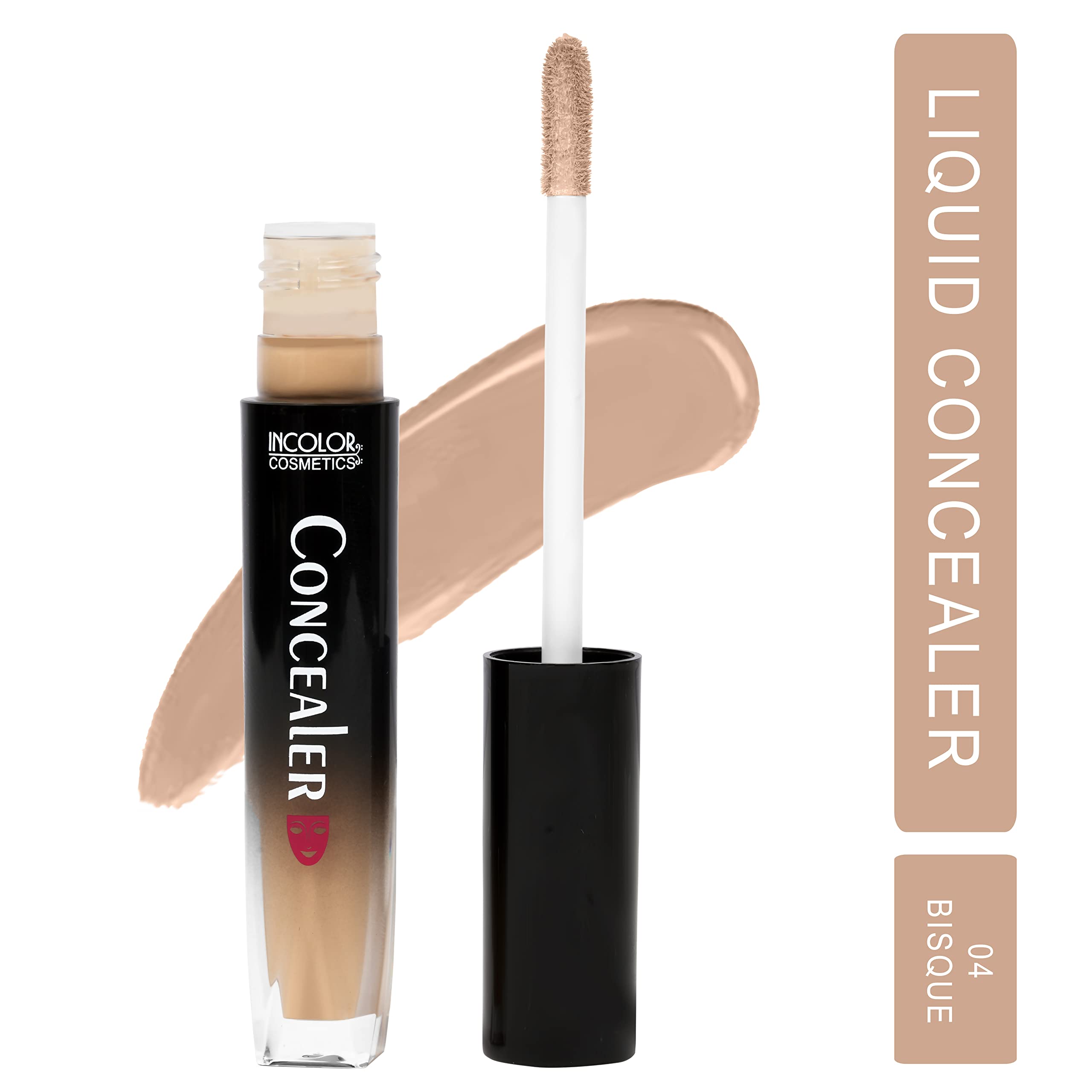 INCOLOR Lightweight Waterproof Liquid Concealer - Full Coverage Semi-Matte Finish for Dark Circles, Redness & Blemishes - Face Makeup for Women & Girls (Shade No.4) - Perfect for Everyday Wear & Professional Makeup Looks