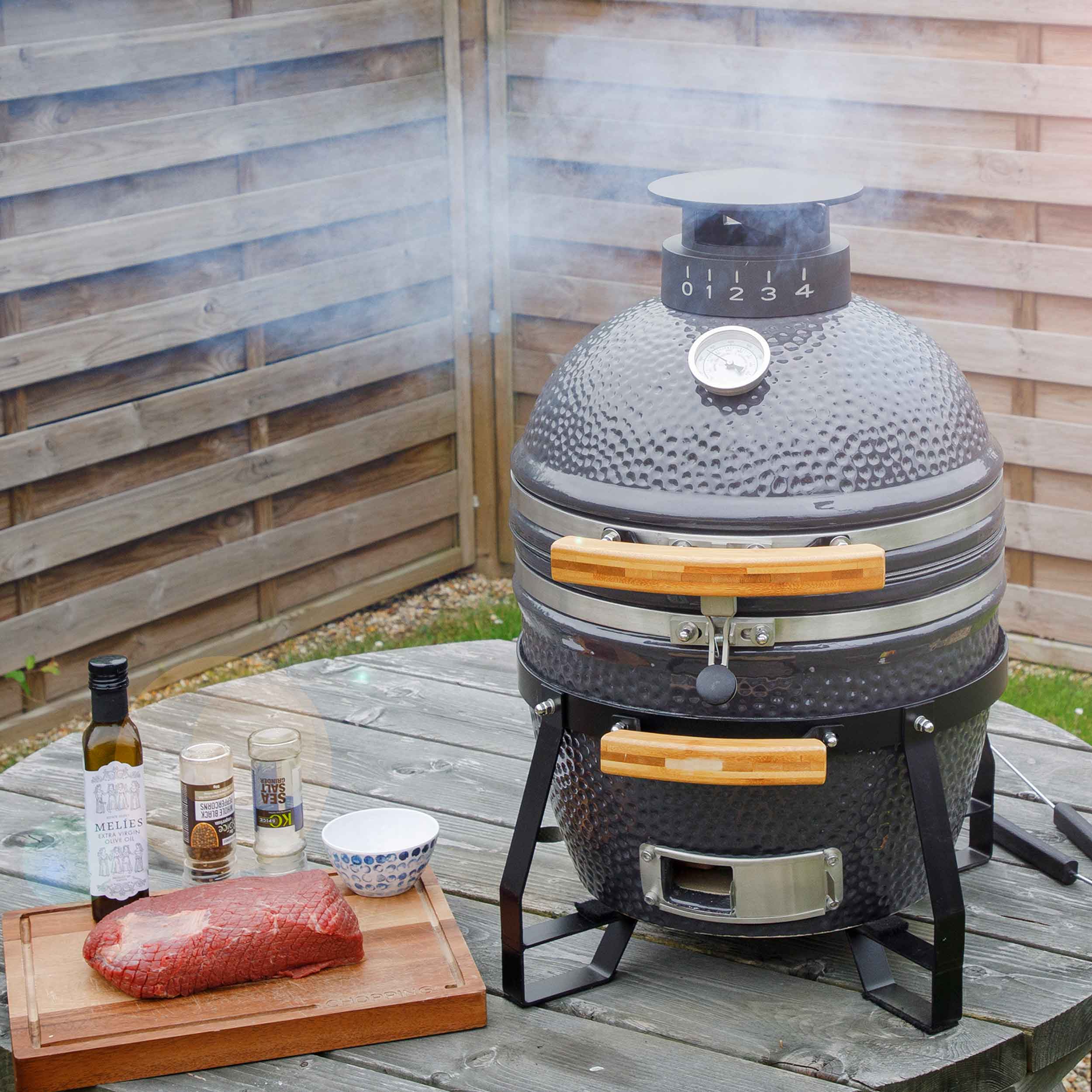 Premium 16-Inch (40cm) Ceramic Kamado Grill Oven Smoker - Outdoor BBQ, Wood Fire Cooking, Backyard Grilling & Smoking for Meat, Fish & Vegetables