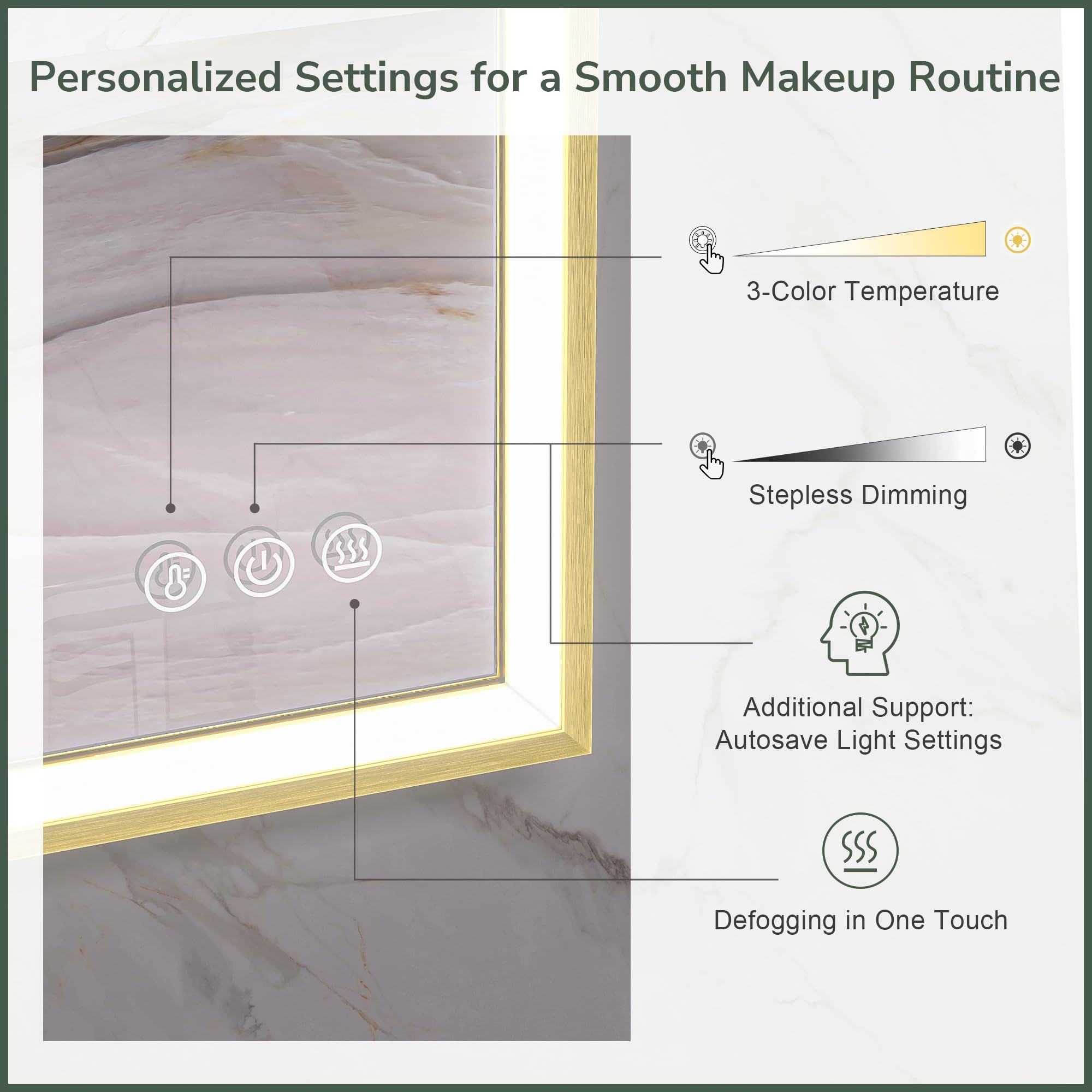 TokeShimi 72 x 36 Inch LED Bathroom Vanity Mirror with Lights - Gold Aluminum Alloy Matte Frame, 3 Color Temperatures, Anti-Fog, Memory Function & Stepless Dimming - Perfect for Modern Bathroom, Dressing Room and Makeup Area