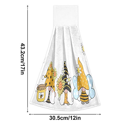 Spring Bee Gnomes Kitchen Hand Towels - 2PCS Soft Super Absorbent Hanging Towels with Loop (12x17 In) for Bathroom, Washroom, Guestroom & Hotel - Perfect for Summer Decor, Dish Drying & Hand Wiping