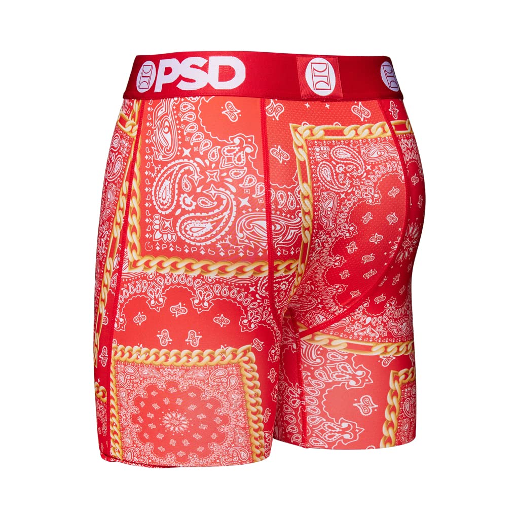 PSD Men's Rich Bandana Red Boxer Briefs - Soft Cotton Underwear for Men, Comfortable & Breathable, Size L - Perfect for Daily Wear, Gym & Lounge
