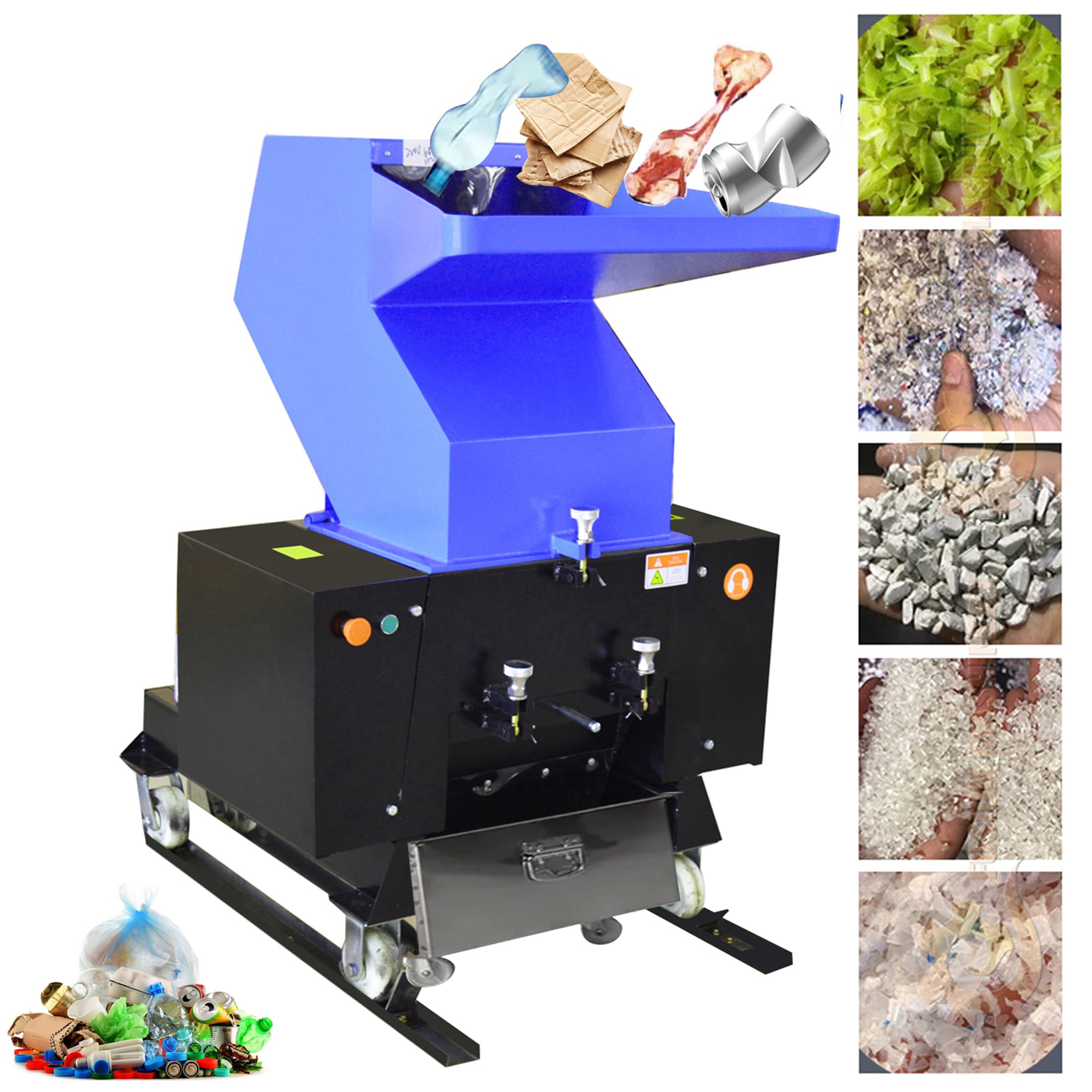 INTSUPERMAI 5.5Kw Heavy Duty Electric Plastic Shredder Grinder - Industrial Plastic Bottle, Cardboard Crusher & Granulator Machine (220V 3-Phase) - Perfect for Recycling Centers, Waste Management & Plastic Processing Facilities