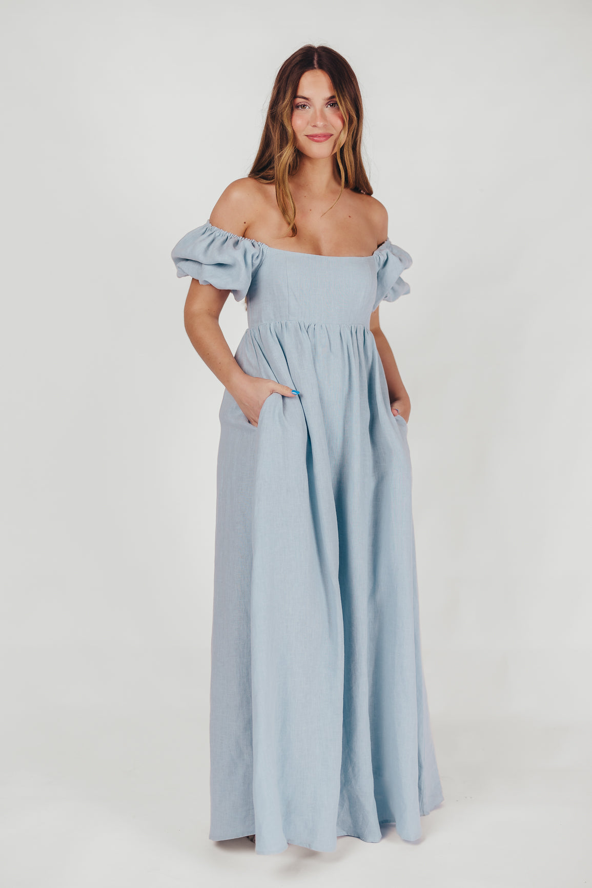 Candace Maxi Dress in Light Blue | 100% Linen Maternity Dress | Bump Friendly & Comfortable | Perfect for Pregnancy, Beach Vacations & Summer Outfits (Low Stock)