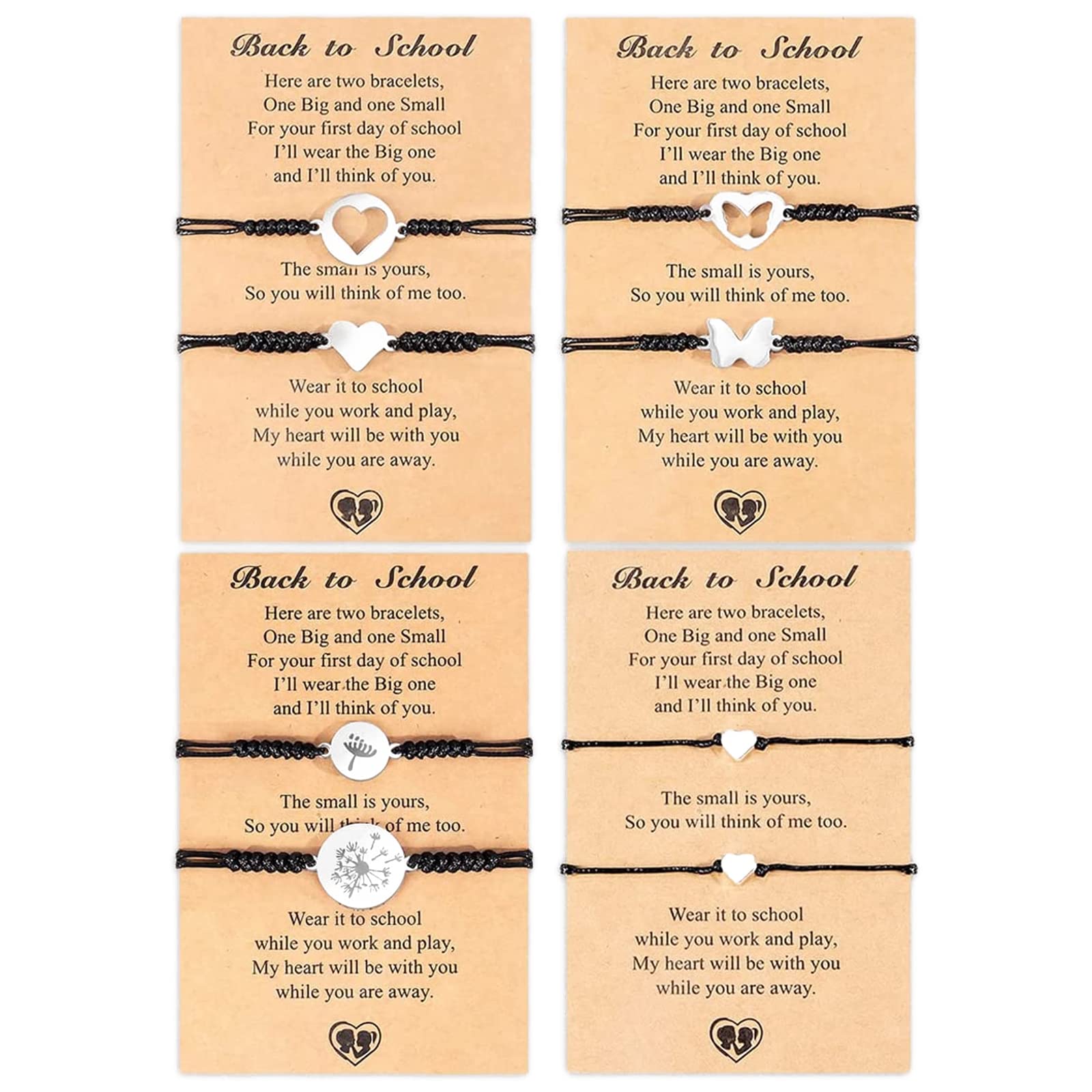 HUASAI Matching Mother Daughter Bracelets Set - Heart Charm Back to School Gifts for Mom & Girl, First Day of School Jewelry for Women & Teens | Perfect for School Celebrations, Mother's Day & Family Bonding Moments