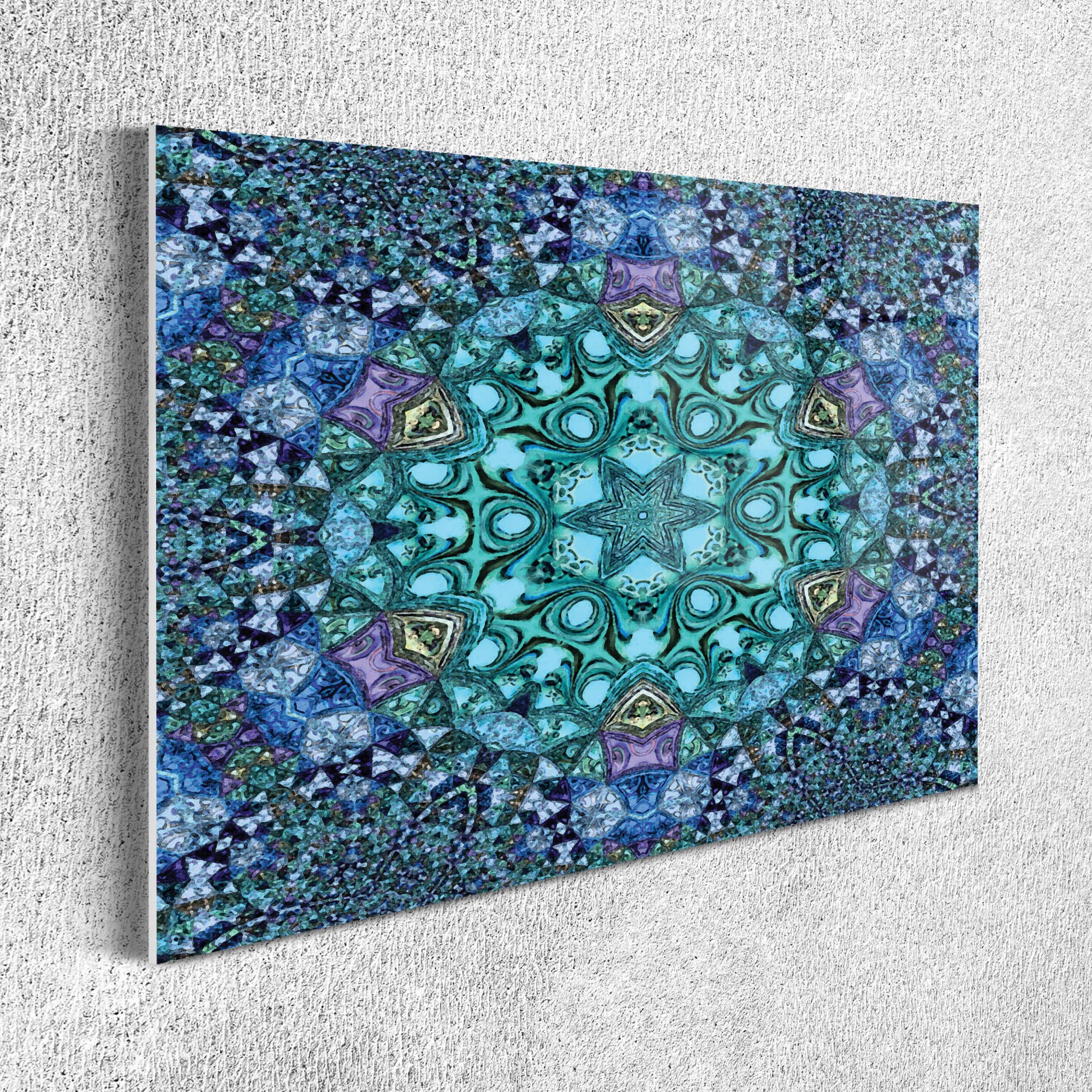 Ambesonne Mandala Acrylic Glass Wall Art - Modern Abstract Polygonal Design with Starry Center - 26.3x19.6 Inch Aqua Lavender & Cream Home Decor for Living Room, Bedroom, Dorm - Perfect for Meditation Spaces & Boho Chic Interiors