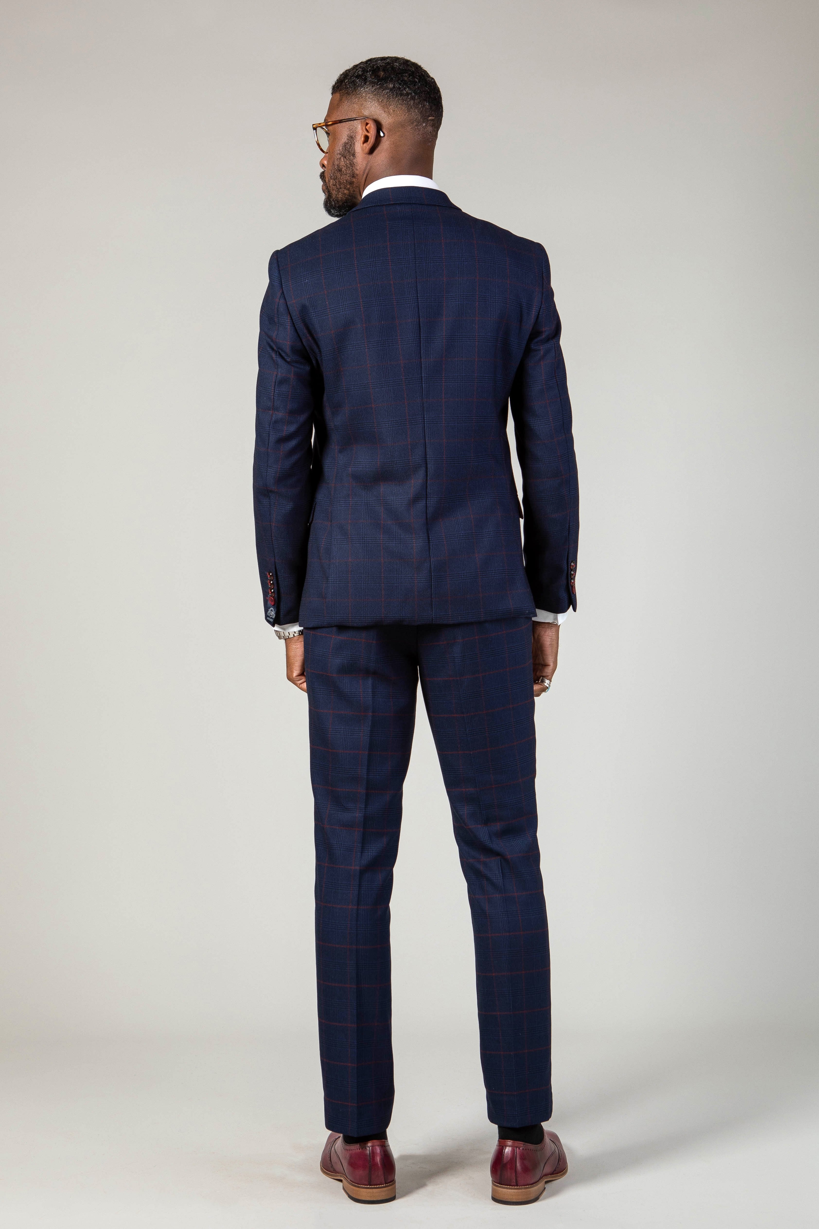 Edinson Navy & Wine Check Suit - Official Cardiff City F.C. Collection | Worn by Callum O'Dowda | Perfect for Match Days & Formal Events