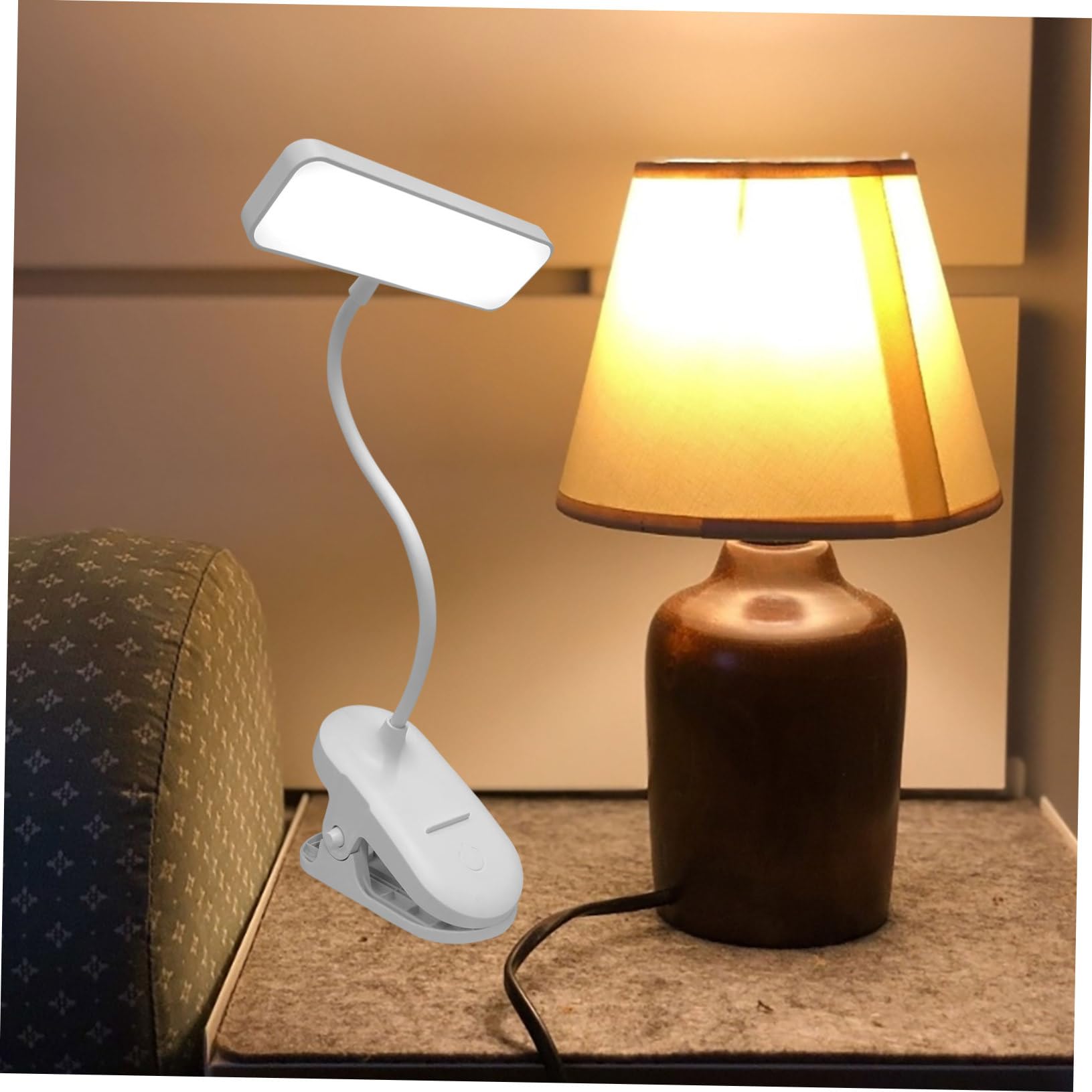 Veemoon Rechargeable LED Clip-on Table Lamp - 3 Brightness Levels, Portable Cordless Desk Light for Reading, Studying, Nightstand & Office Use