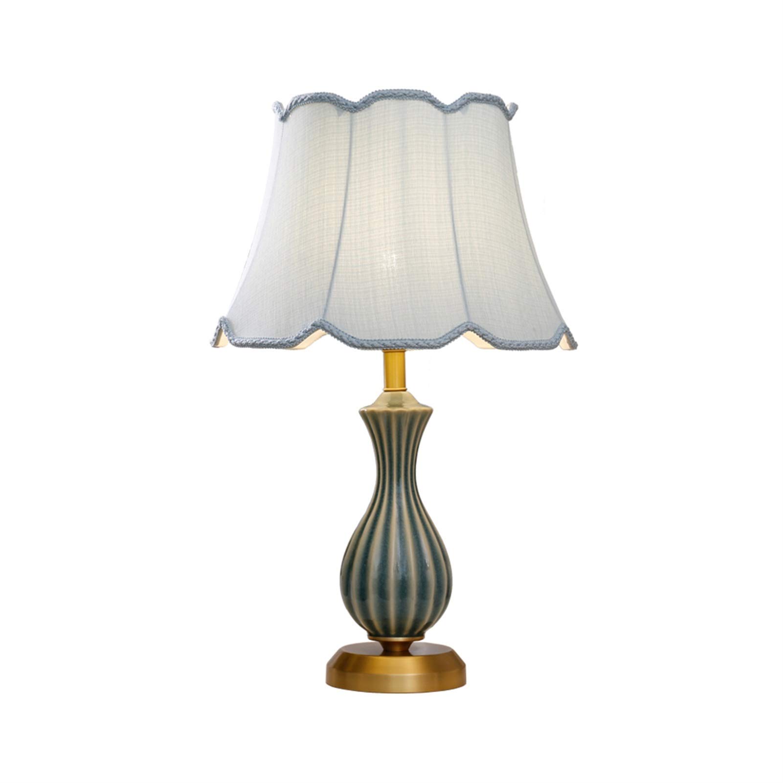 Ceramic Table Lamp with Copper Plating - Bedside Nightstand Lamp for Bedroom, Living Room & Study, E27 Socket with Fabric Lampshade, Decorative Striped Vase Design - Perfect for Reading, Relaxing & Ambient Lighting