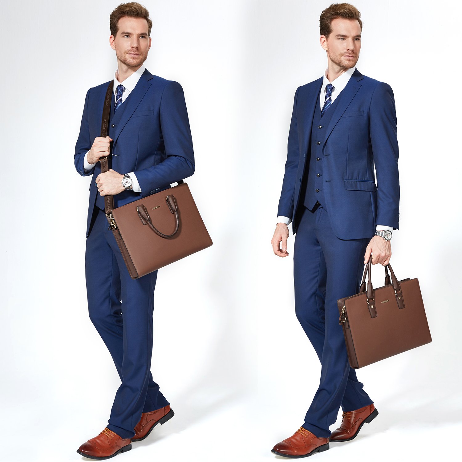BOSTANTEN Genuine Leather Slim Laptop Briefcase for Men & Women - Professional Business Bag for Lawyers, Office Work, and Business Travel