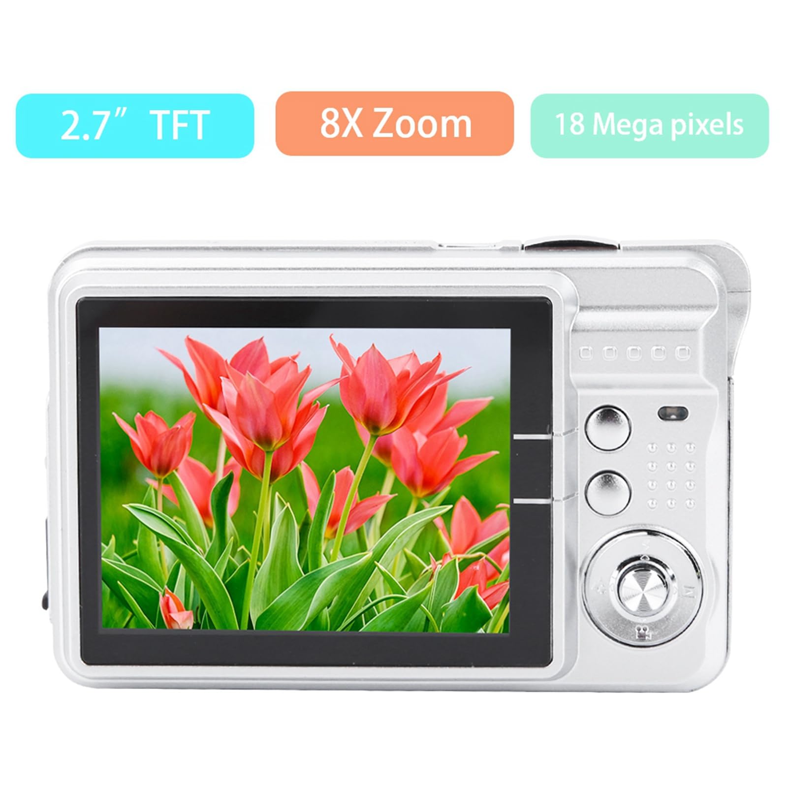 2.7 Inch Kids Digital Camera - HD Video Camcorder & Selfie Camera with Rechargeable Battery, Perfect Birthday Gift for Boys & Girls Ages 3-12 - Capture Family Moments, Travel Adventures & School Activities (Silver)