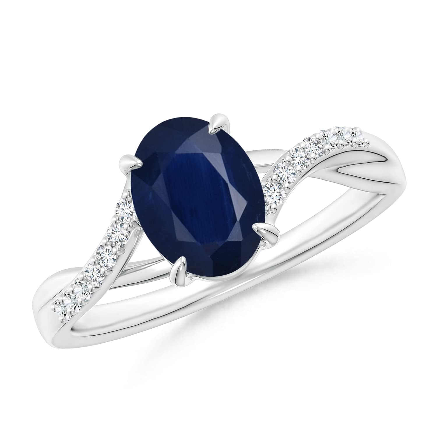 8x6mm Oval Blue Sapphire Split Shank Ring with Diamond Accents - Elegant Birthstone Jewelry for Women, Perfect for Engagement, Anniversary & Special Occasions