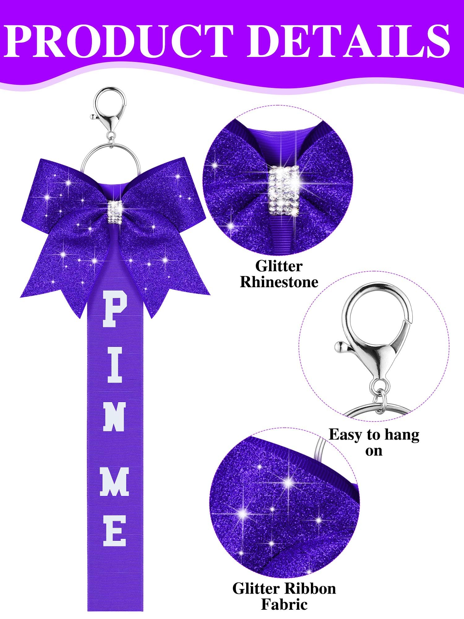 Sparkly Rhinestone Cheerleader Ribbon Keychain - Glitter Bow Pin for Cheer Bags, Backpacks & Sports Gear - Perfect for Cheerleading Competitions, School Spirit & Team Accessories