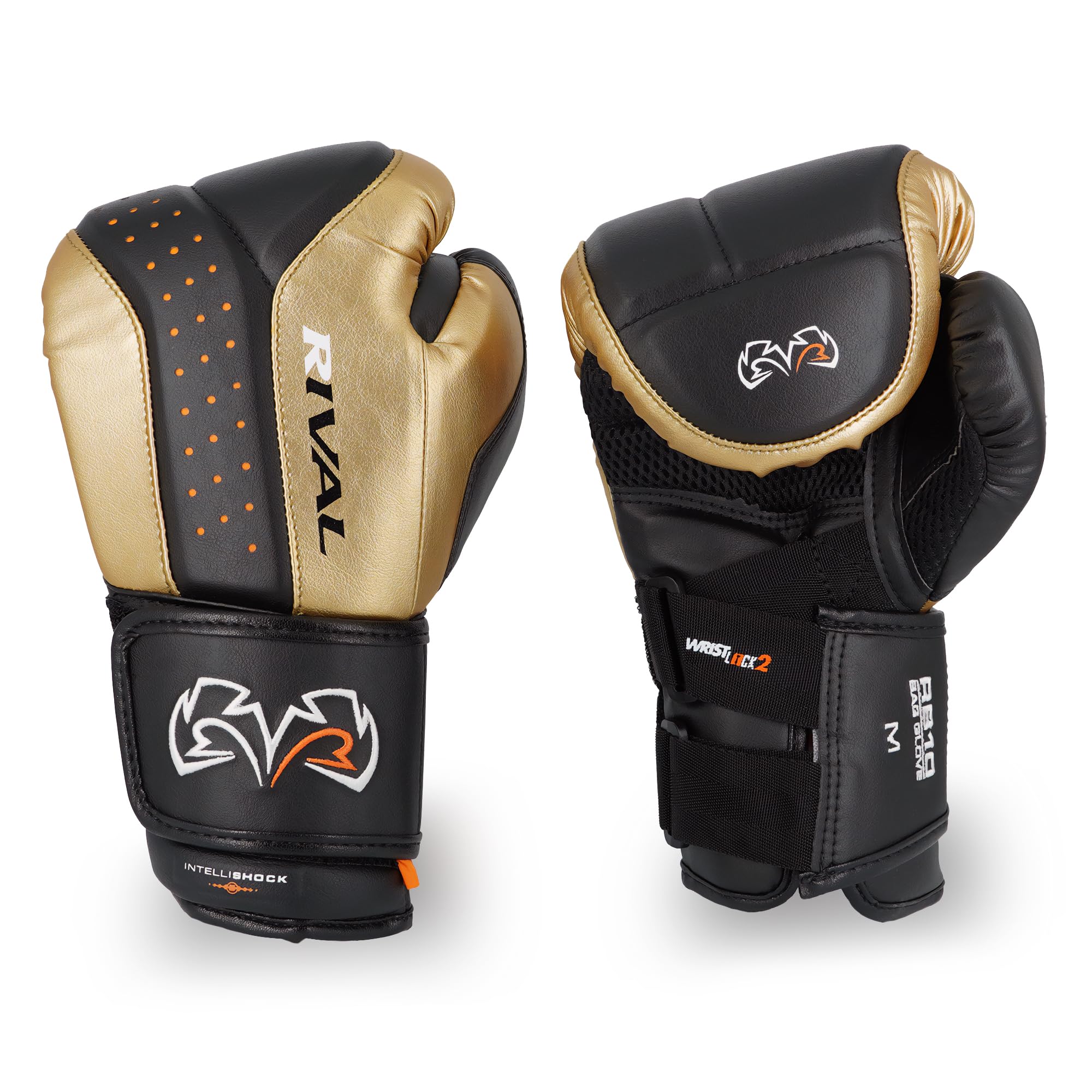 RIVAL RB10 Intelli-Shock Boxing Bag Gloves - Hook & Loop Closure, Ergonomic Fit, 1.25