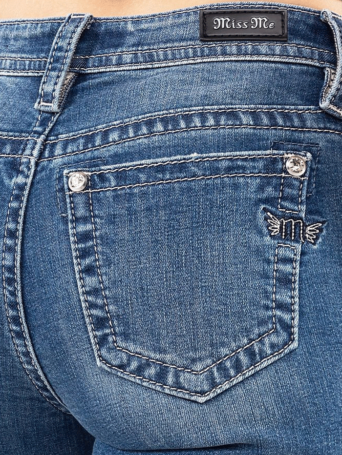 Miss Me M3636B61 Women's Mid Rise Bootcut Jeans - Medium Blue Denim Pants for Casual Wear & Everyday Outfits