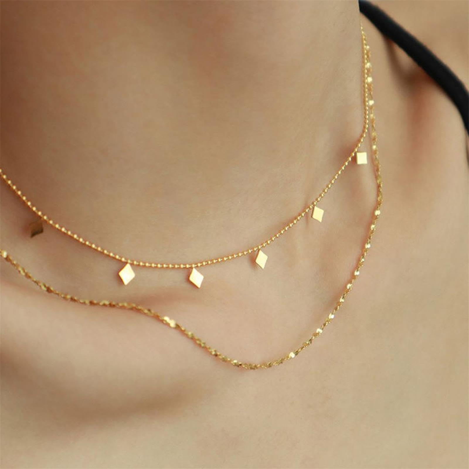 14K Gold Plated Layered Necklace Set for Women - Dainty Double Layer Snake Chain & Herringbone Satellite Bead Chain - Elegant Gold Jewelry for Everyday Wear, Date Nights & Special Occasions