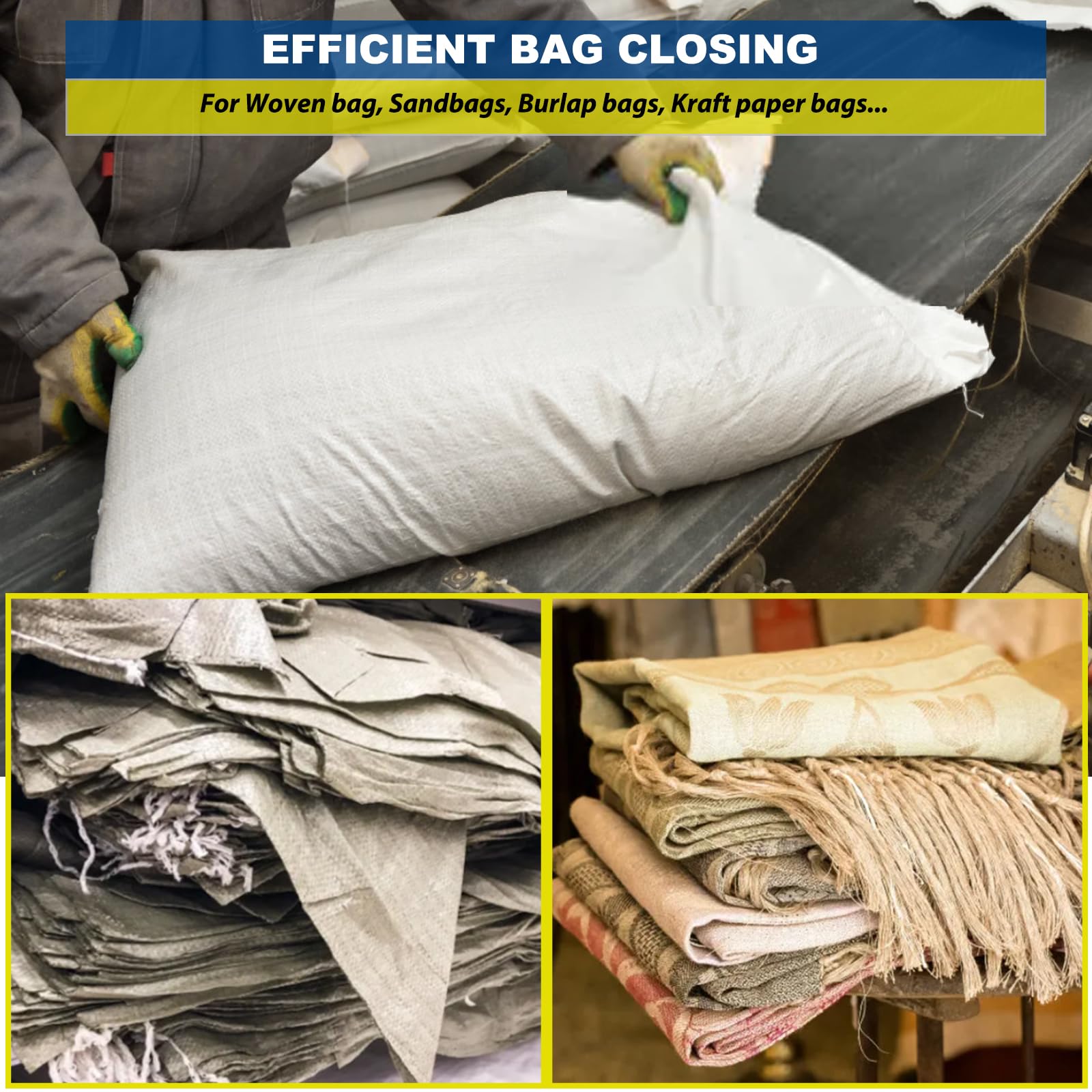 Heavy Duty Bag Sewing Machine for Burlap Bags & Sand Bags - Industrial Bag Closing Stitcher with 2 Spools of Thread - Perfect for Agriculture, Construction & Packaging Industries