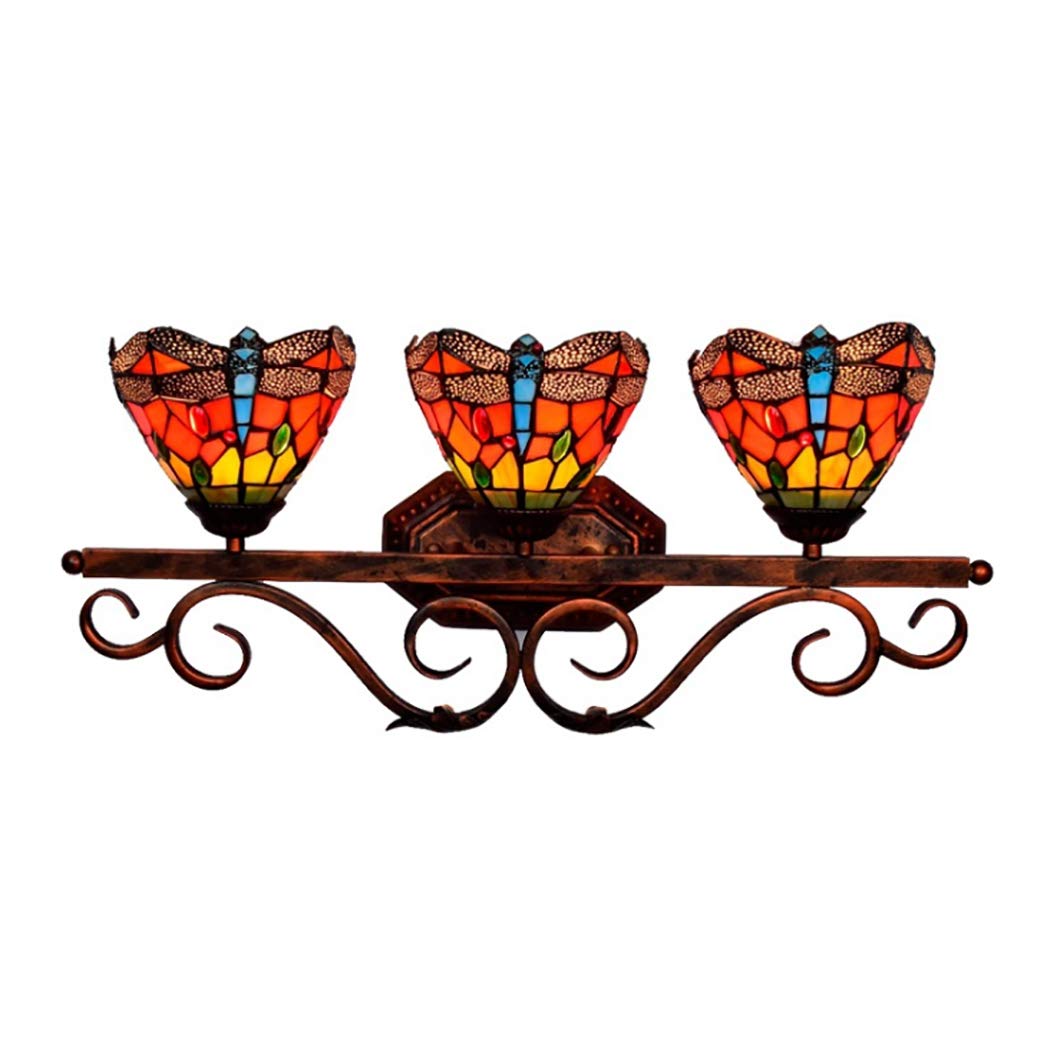 Elegant Tiffany Style Dragonfly Crystal Beads Stained Glass Vanity Light - Bathroom Dressing Room Makeup Mirror Lighting Fixture | Perfect for Vintage Decor, Powder Rooms & Boudoir Vanity Areas