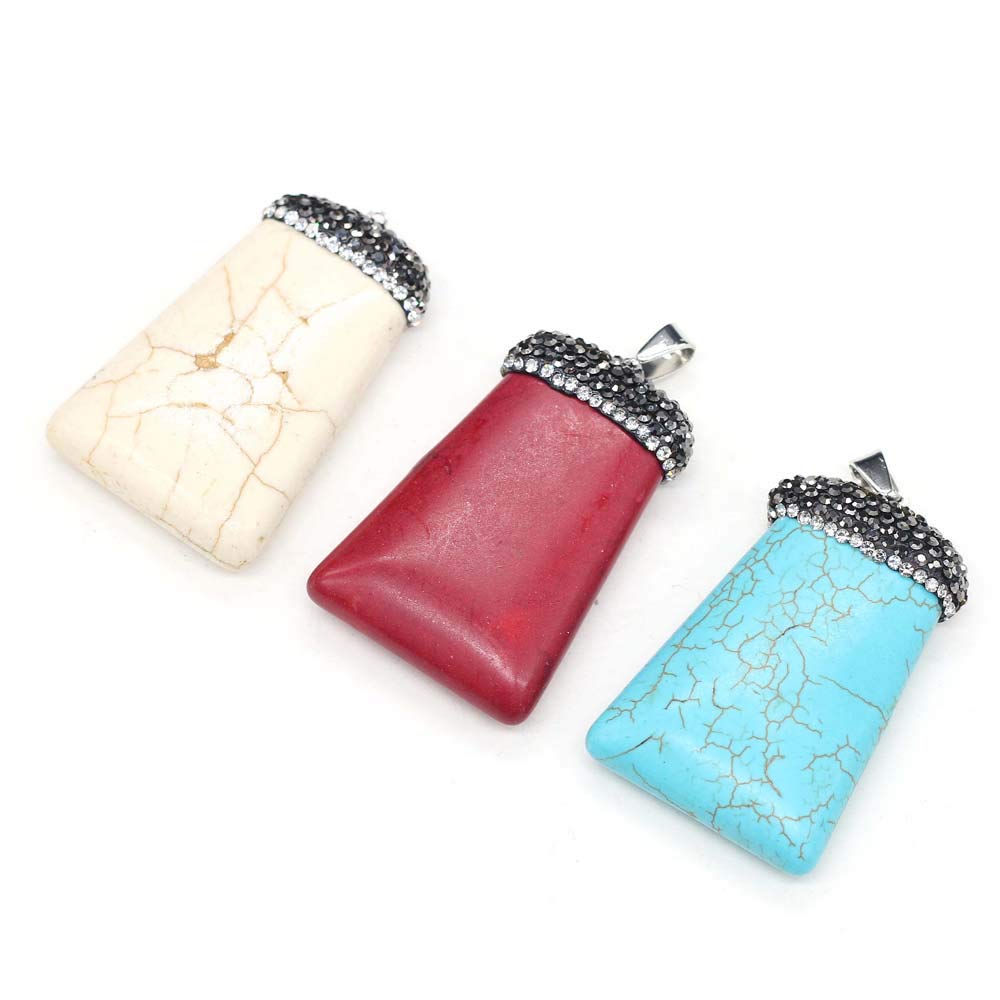 Wholesale Natural Gemstone Pendants - Rectangle Turquoise Quartz Crystal Healing Charms for Jewelry Making (3 PCS Mix Colors) | DIY Necklace, Bracelet & Chakra Reiki Jewelry Crafting