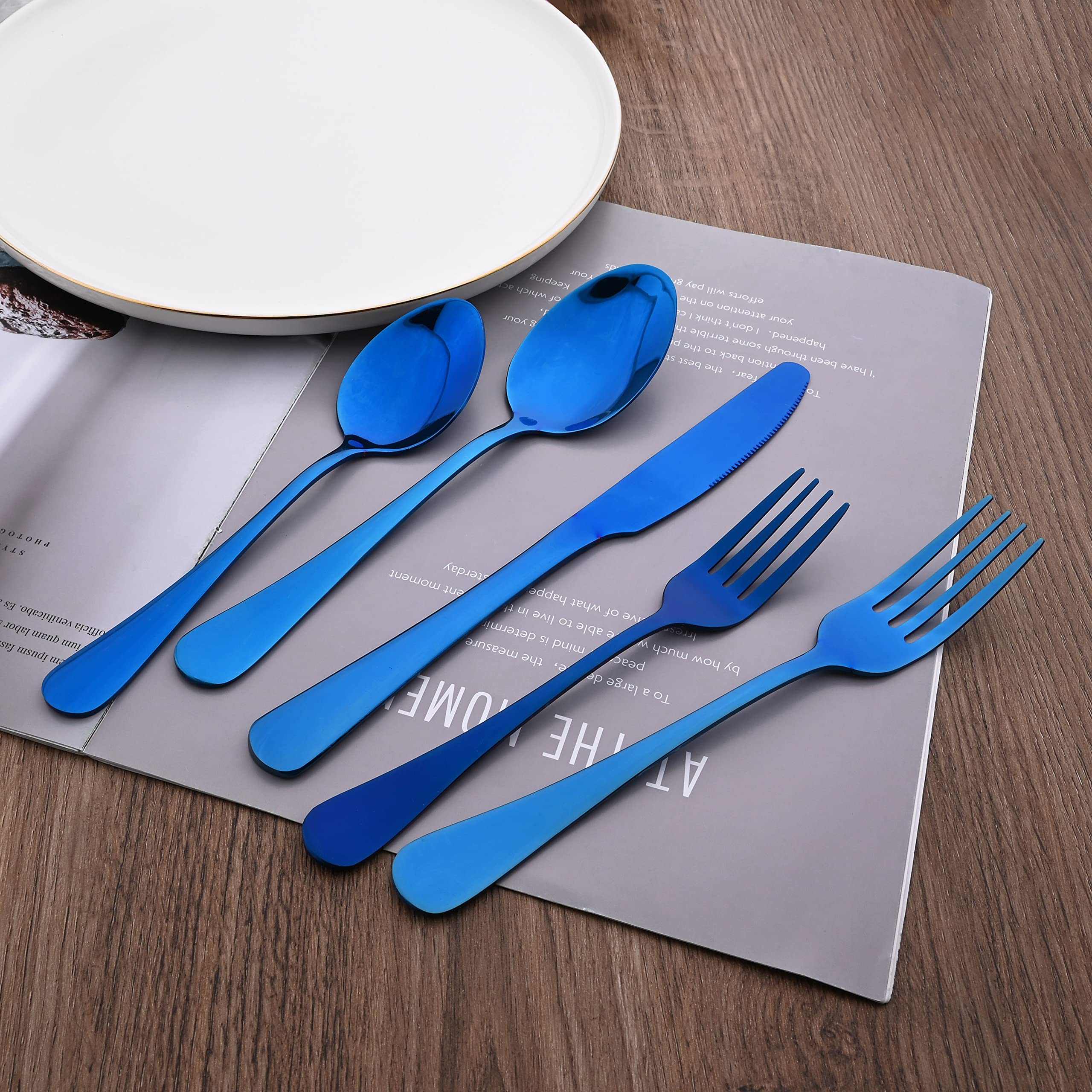 20-Piece Stainless Steel Silverware Set for 4 - Mirror Polished Blue Flatware Cutlery with Knives, Forks & Spoons - Durable Dishwasher Safe Kitchen Utensils for Home, Restaurant & Dinner Party Use