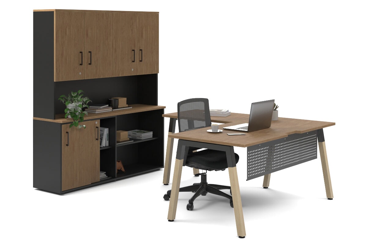 Premium L-Shaped Executive Desk with Quadro A Legs & Black Cross Beam - 1600L x 1800W with Cable Management Scallop - Perfect for Home Office & Corporate Workspaces