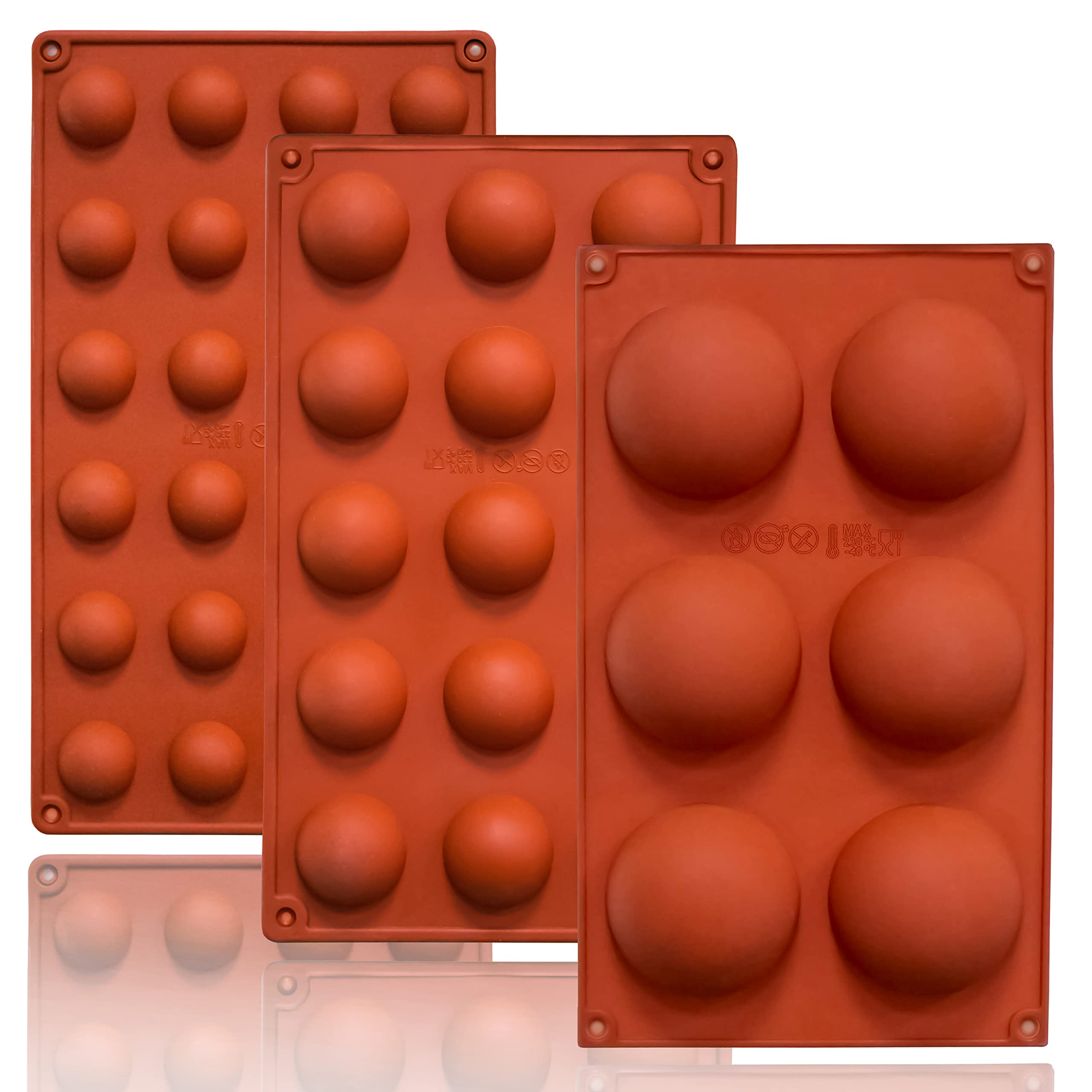 Premium Semi-Circular Silicone Baking Molds - 3-Pack Non-Stick Chocolate, Cake, Jelly, Dessert & Mousse Molds (6/15/24 Cups) for Home Baking, Party Treats & Professional Confectionery