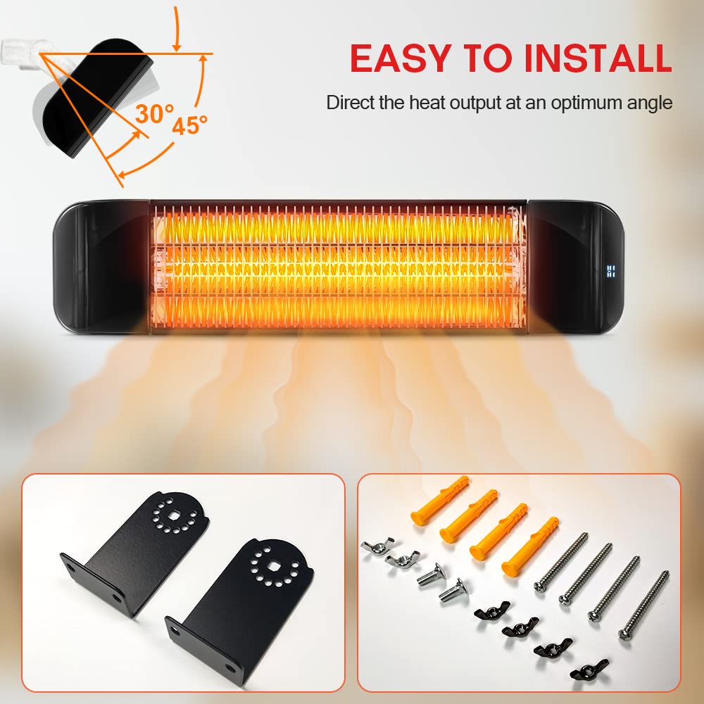 1500W Carbon Infrared Outdoor Heater with Remote Control - IP65 Waterproof Wall Mounted Patio Heater, 2 Power Levels - Perfect for Backyard, Garage, Deck & Outdoor Dining (Black)