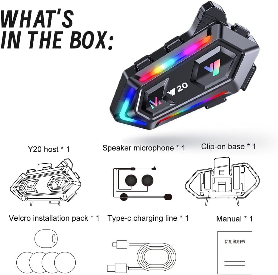 Motorcycle Helmet Bluetooth Headset with RGB Lights - Dual Noise Cancelling Intercom System, IPX6 Waterproof & Powerful Bass for Dirt Bike Riders | Perfect for Group Riding, Adventure Tours & Urban Commuting