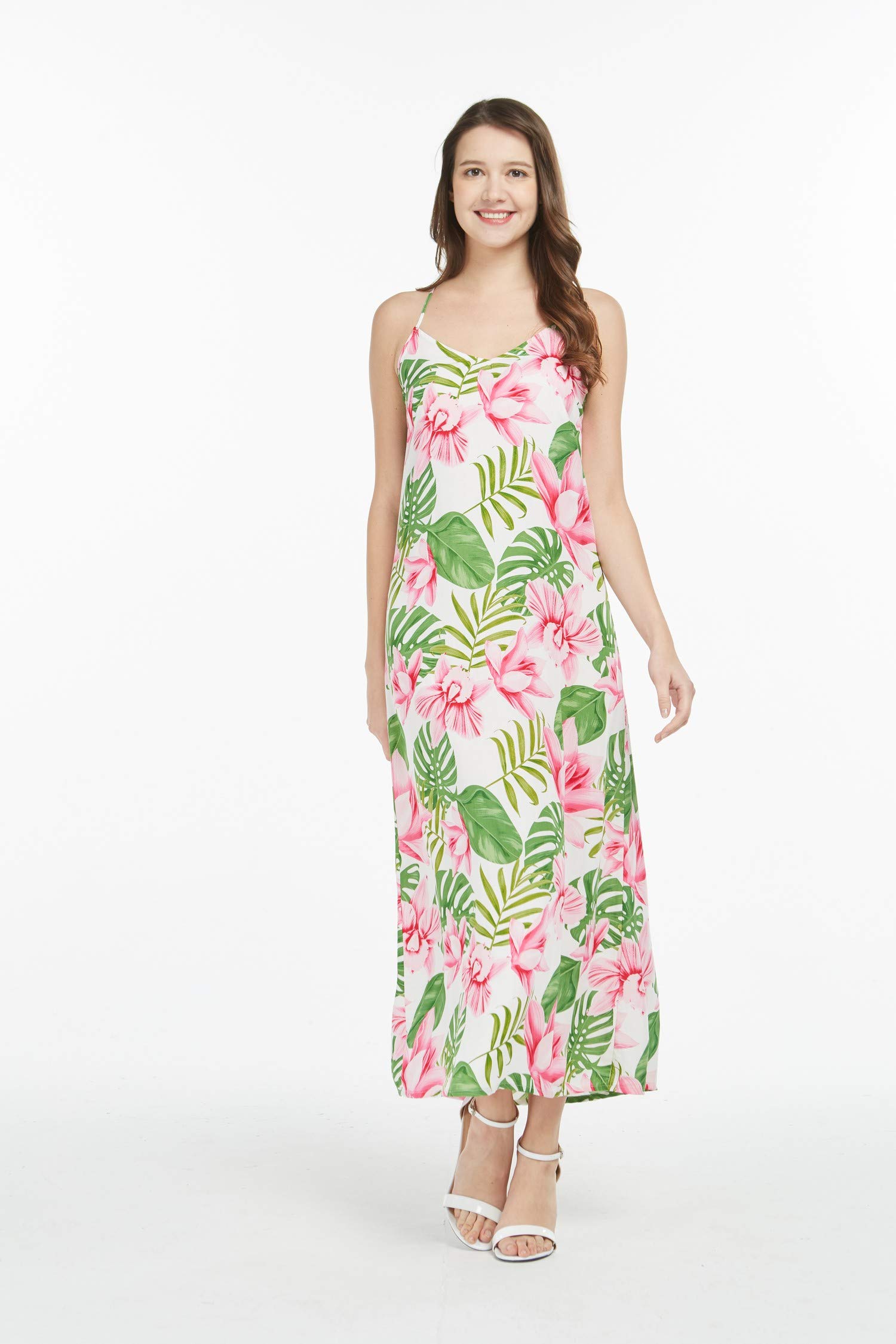Women's Floral Hawaiian Luau Maxi Dress - Blue Hibiscus Print Sweetheart Neckline for Beach Parties, Summer Vacations & Tropical Events