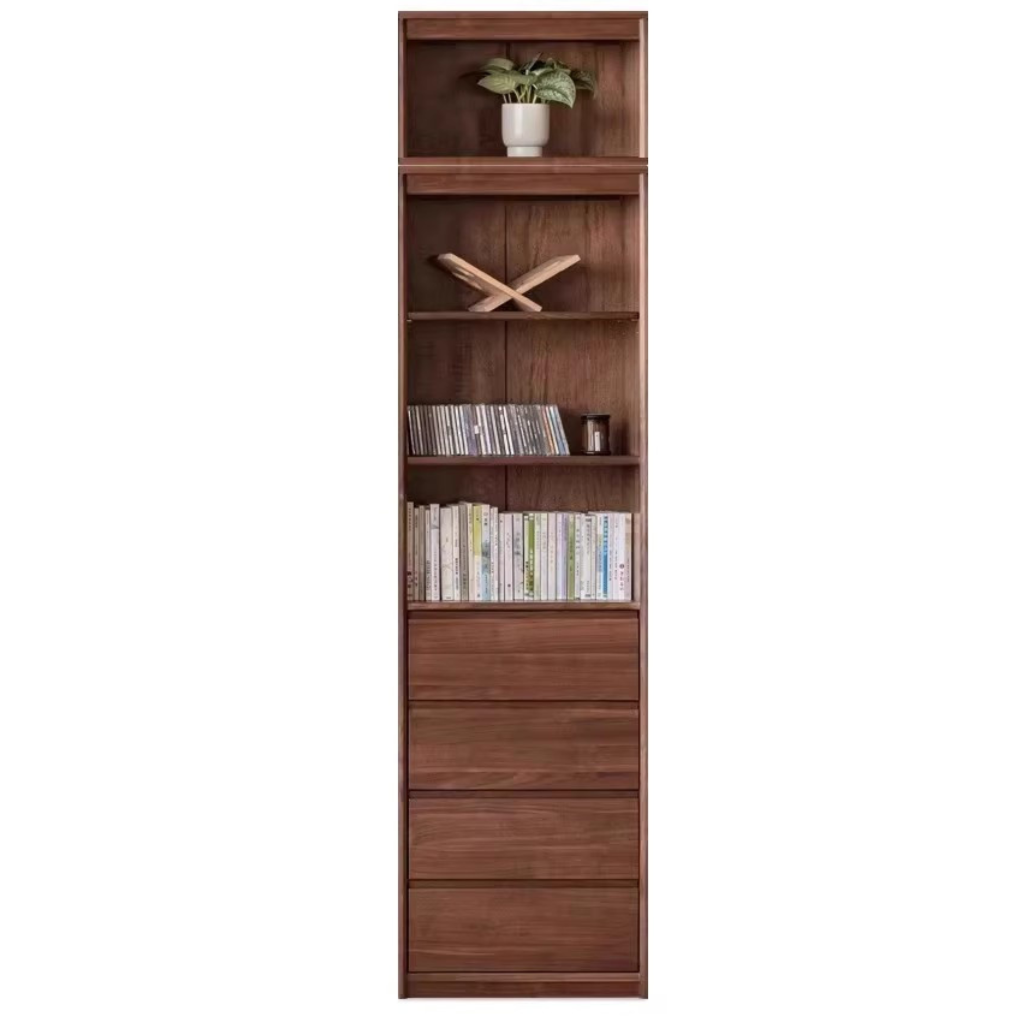23.6x13.7x92.5 inch / 60x35x235 cm / Walnut color / four-drawer bookcase  top cabinet