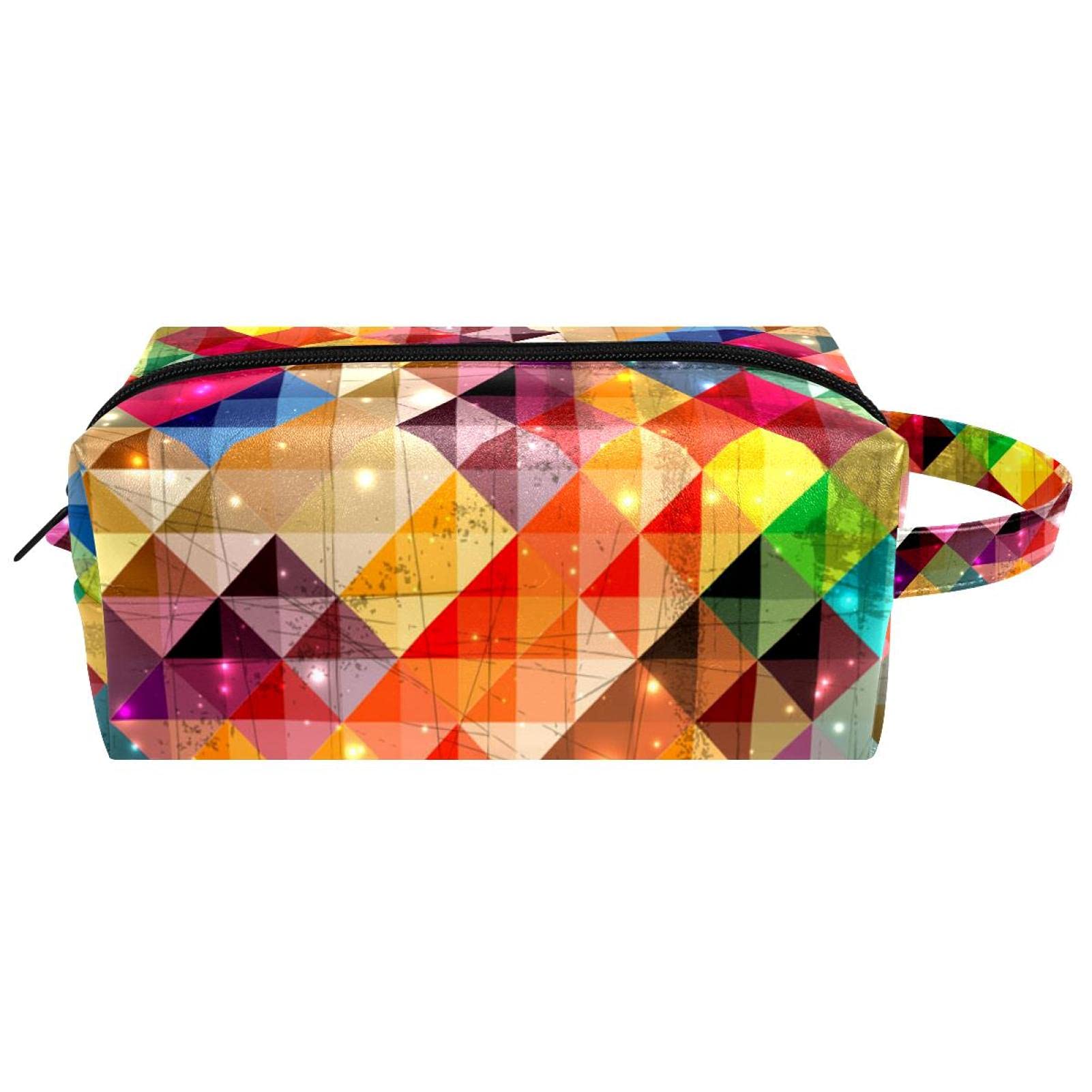 Trendy Grunge Geometric Print Small Travel Makeup Bag for Women & Teens - Waterproof Cosmetic Organizer with Handle - Perfect for Vacation, Gym & Daily Essentials Storage