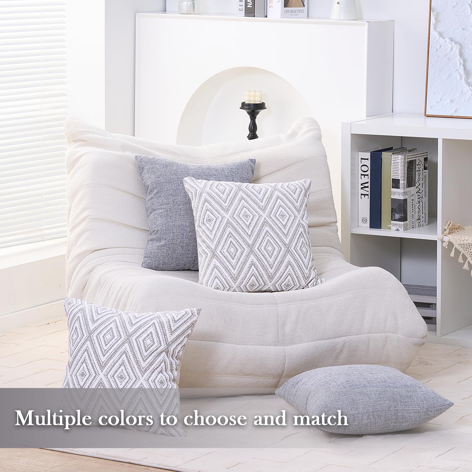 Farmhouse Style Decorative Pillow Covers Set of 4 - 18x18 Inch Grey Polyester Couch Throw Pillow Cases for Sofa, Bed, Living Room - Perfect for Home Decor, Cozy Farmhouse Aesthetic & Seasonal Styling
