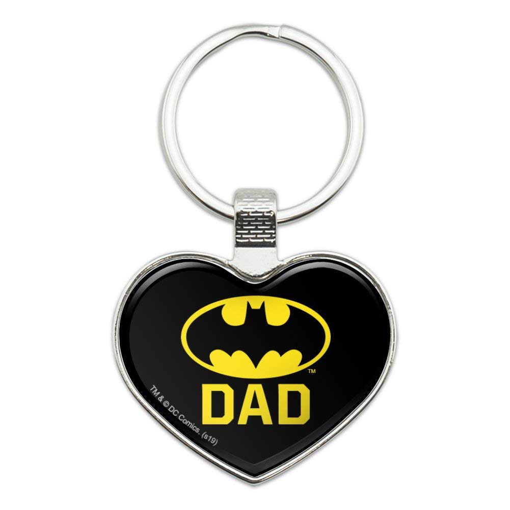 Batman Bat Dad Shield Logo Keychain - Heart Love Metal Key Ring for Keys, Gifts & Collectibles - Perfect for Batman Fans, Fathers Day & Superhero Enthusiasts
