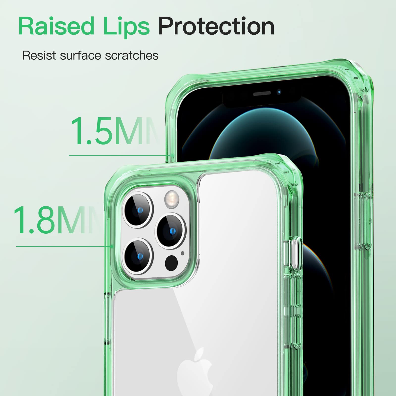 JETech iPhone 12 Pro Max Case 6.7-Inch with 2-Pack Tempered Glass Screen Protector | 360° Full Body Shockproof Bumper Cover | Clear Protective Back (Green) | Perfect for Outdoor Activities & Daily Protection