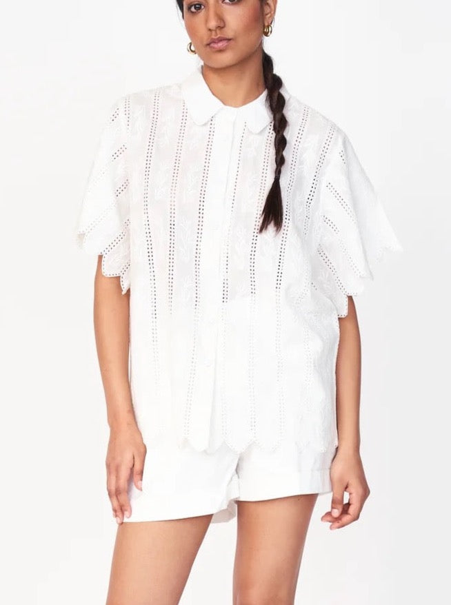 Mirth Harbour Women's White Vine Eyelet Blouse - Floral Lace Top for Casual Wear, Office & Summer Outfits