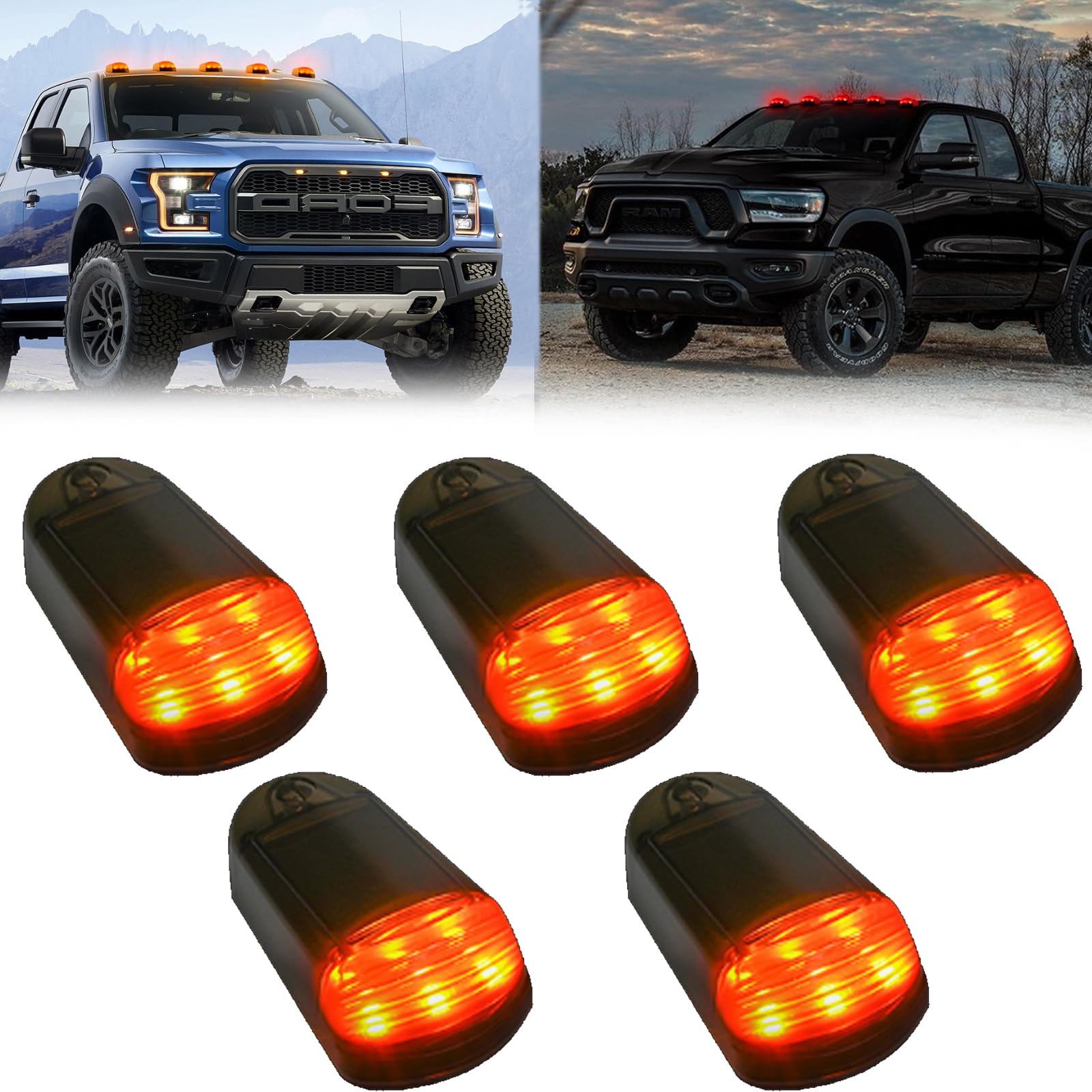2024 Upgraded Solar Powered Truck Cab Lights - No Drill Installation, Wireless with Vibration Sensor (Black/Yellow) - Perfect for Night Driving & Off-Road Adventures
