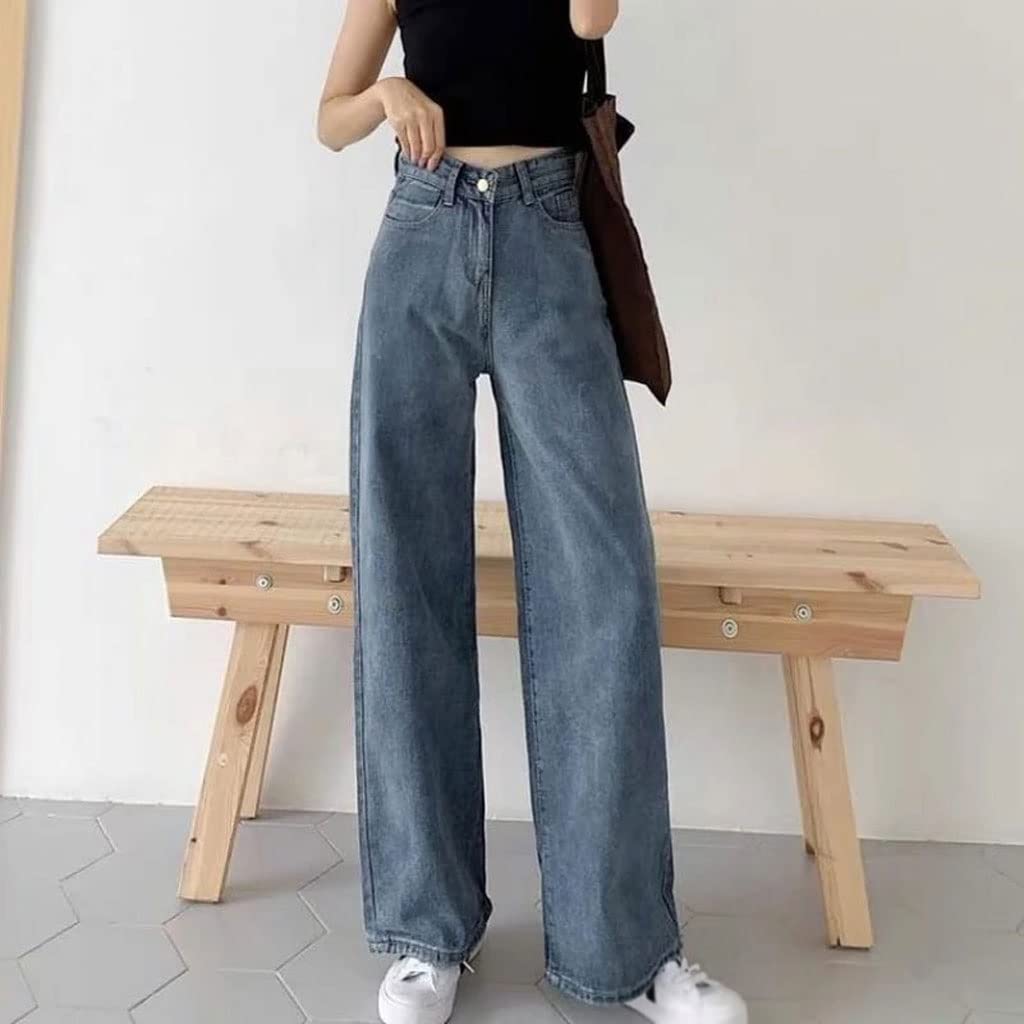 Streetwear High Waist Wide Leg Women's Jeans - Solid Color Baggy Pants for Fashion Girls (A/XL) | Casual Outfit, Urban Style, Everyday Wear