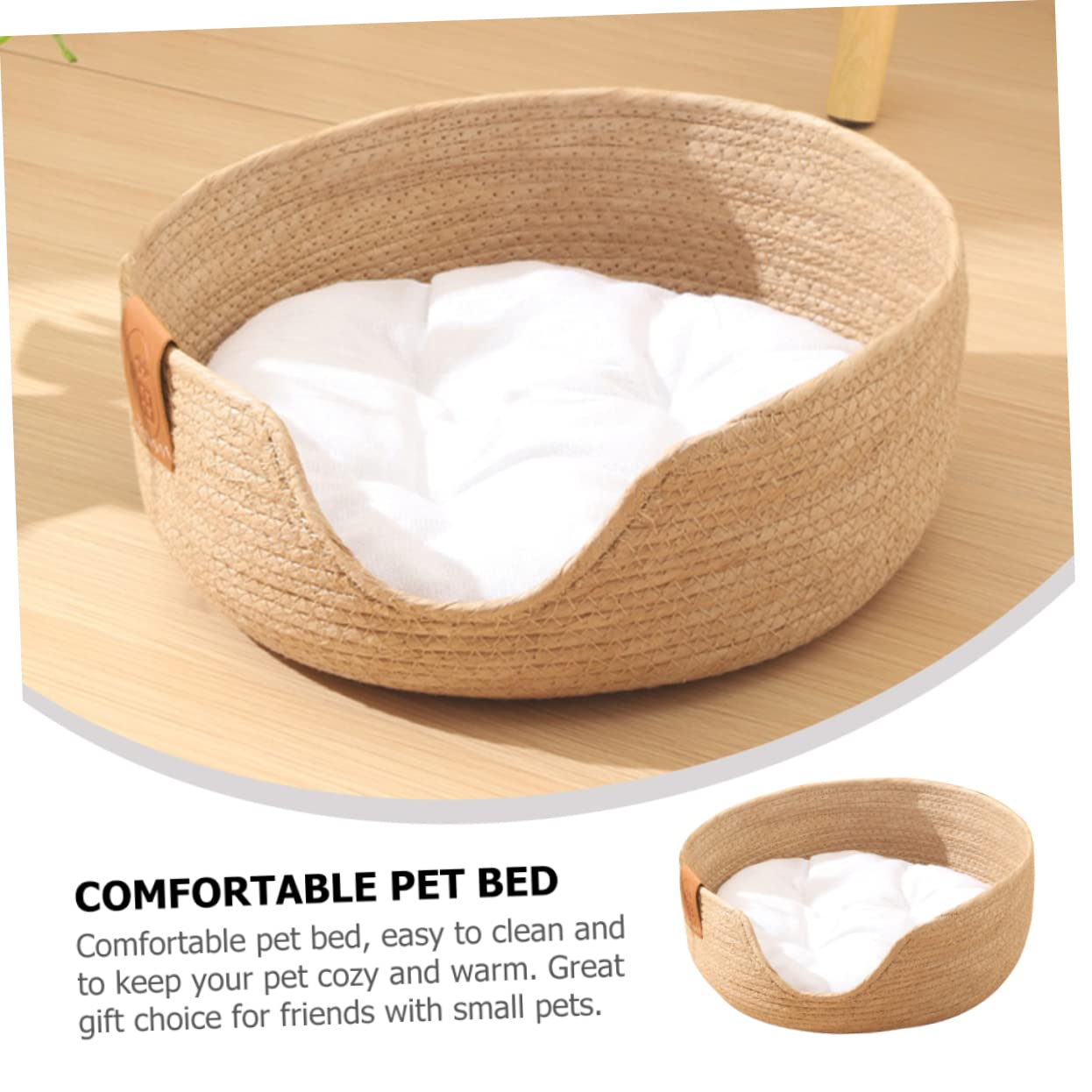 Eco-Friendly Straw Nest Cat Scratcher Bed - Washable Rattan Pet Bed with Cotton Mat for Cats & Small Dogs | Cozy Half-Enclosed Design for Indoor Lounging, Scratching & Napping