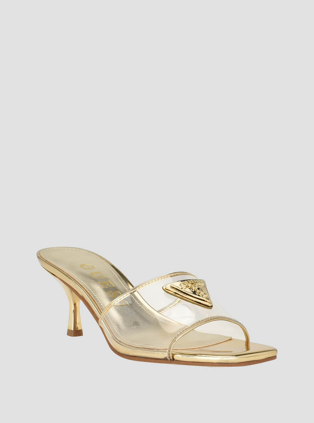 Gold Lusie Clear Kitten Heels - Women's Transparent Chunky Heel Sandals for Party, Wedding & Summer Outfits
