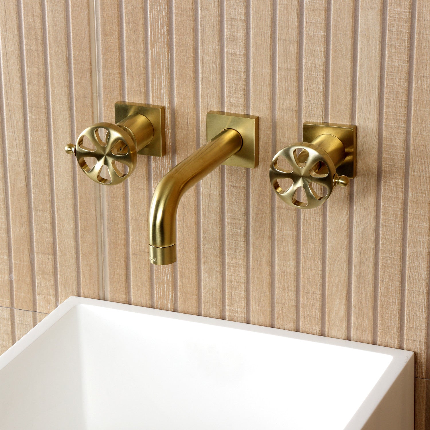 Belknap KS6127RX Brushed Brass Double Handle 3-Hole Wall Mount Bathroom Faucet - Perfect for Modern Bathroom Vanities and Powder Rooms