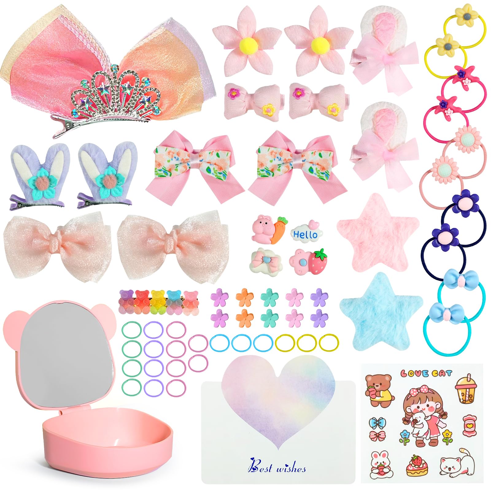 56PCS Girls Hair Clips Set - Cute Bunny Ear Barrettes, Bows & Hair Accessories for Toddlers Ages 3-8 | Perfect for School, Parties & Daily Styling