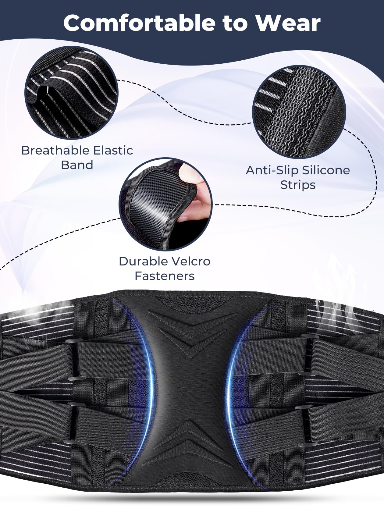 KKM Back Brace for Lower Back Pain Relief - Support for Herniated Disc, Sciatica & Scoliosis - Breathable Lumbar Support Belt with Removable Pad for Men & Women - Ideal for Office Work, Driving & Post-Surgery Recovery