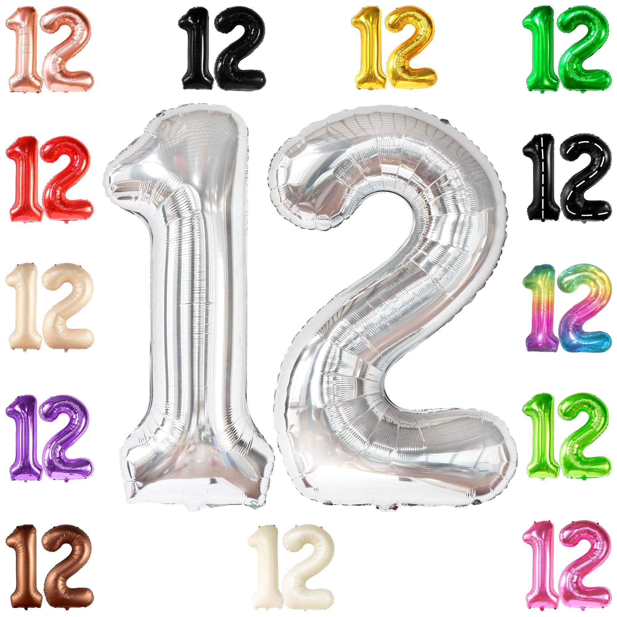 KatchOn 40 Inch Giant Silver Number 12 Balloon - Large 12th Birthday Decorations for Girls & Boys | Party Balloons for 12 Year Old Birthday Celebrations | Perfect for Birthday Parties, Photo Backdrops & Milestone Decor