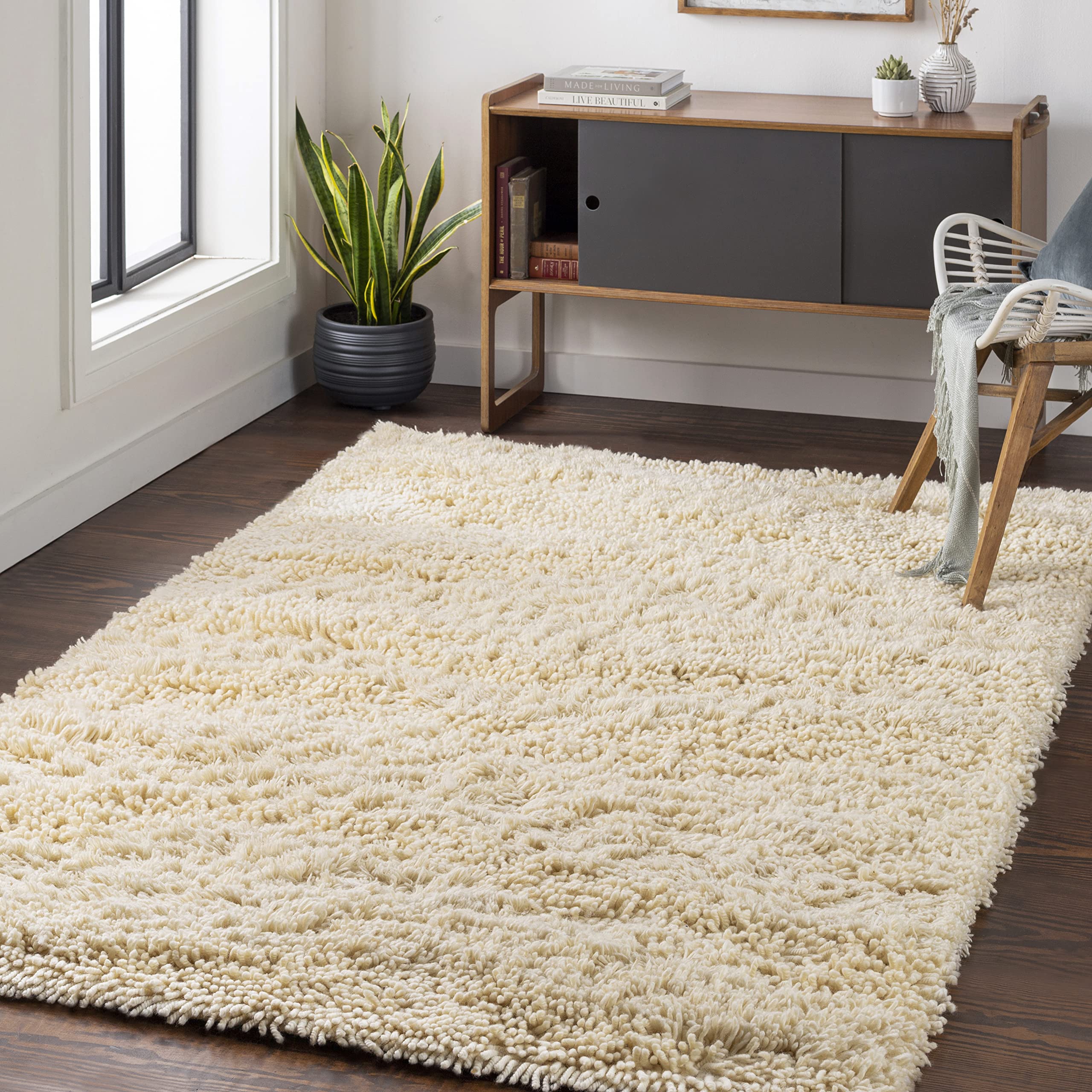 Mark&Day 4x6 Modern Wool Area Rug - Soft Cream & Grey Carpet for Living Room, Bedroom, Kitchen | Non-Slip & Durable (3'6