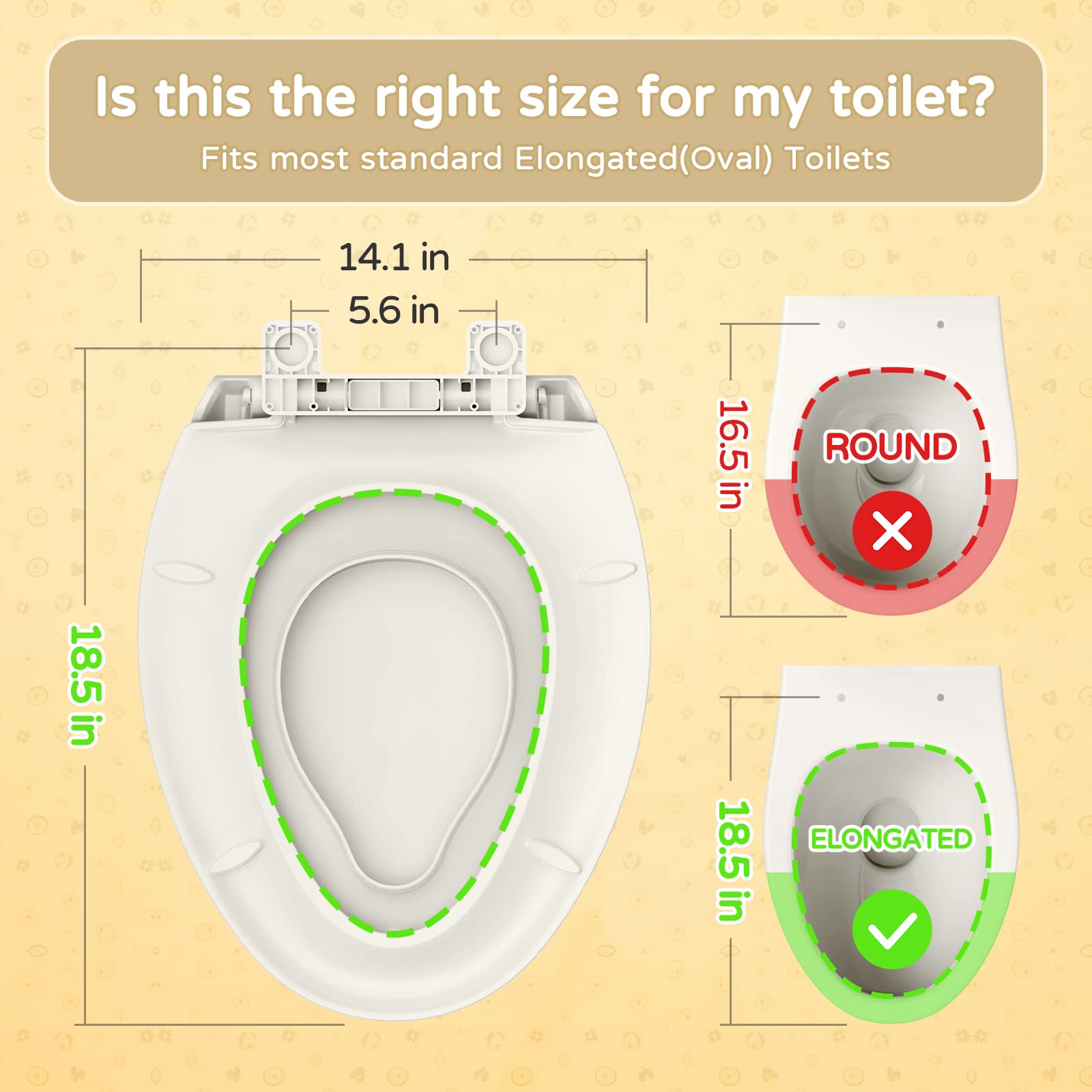 YASFEL Built-in Potty Training Toilet Seat for Toddlers, Kids & Adults - Slow Close Elongated Plastic Toilet Seat with Magnets (Biscuit, 18.5